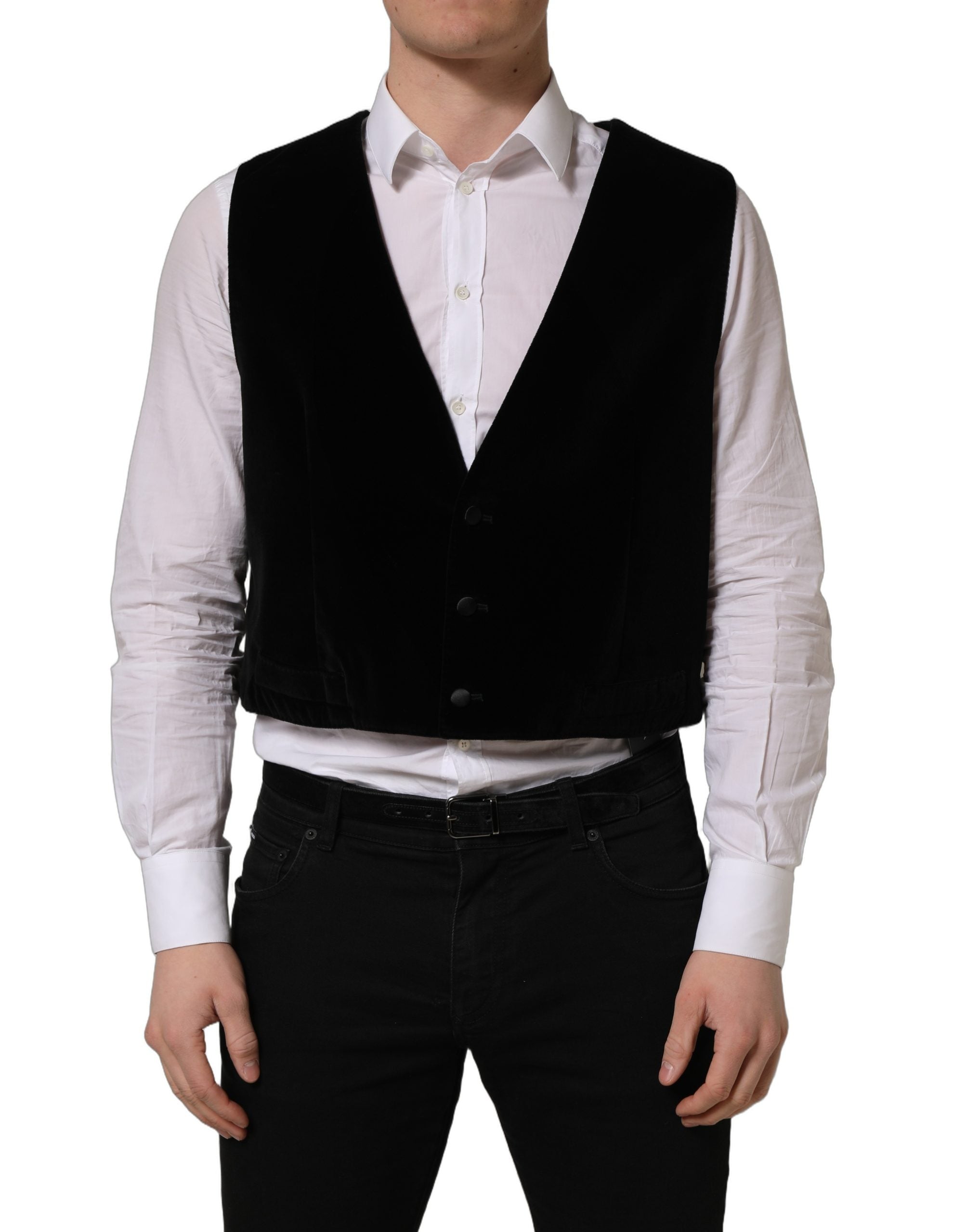 Dolce & Gabbana Black Cotton SingleBreasted Waistcoat Men's Vest