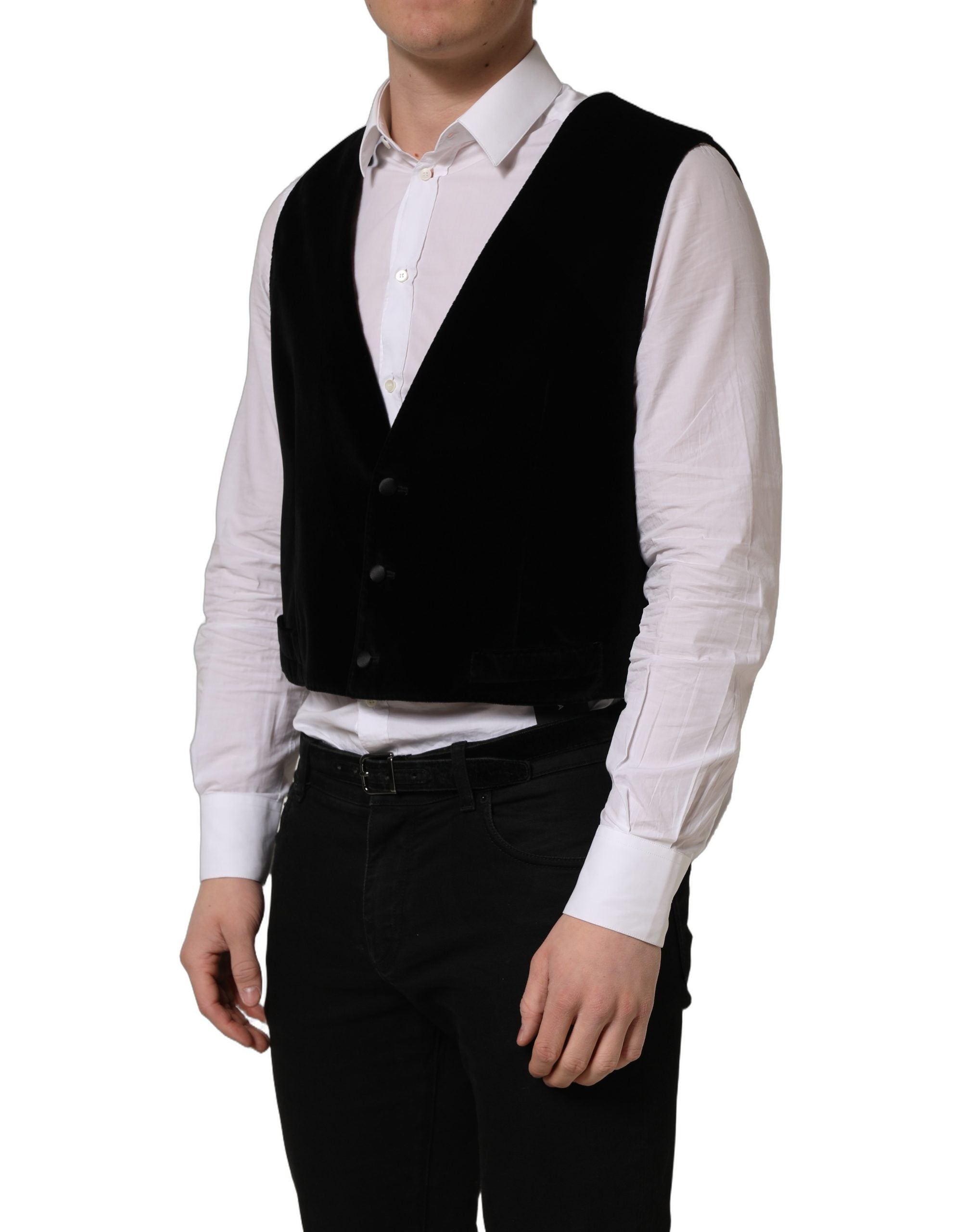 Dolce & Gabbana Black Cotton SingleBreasted Waistcoat Men's Vest