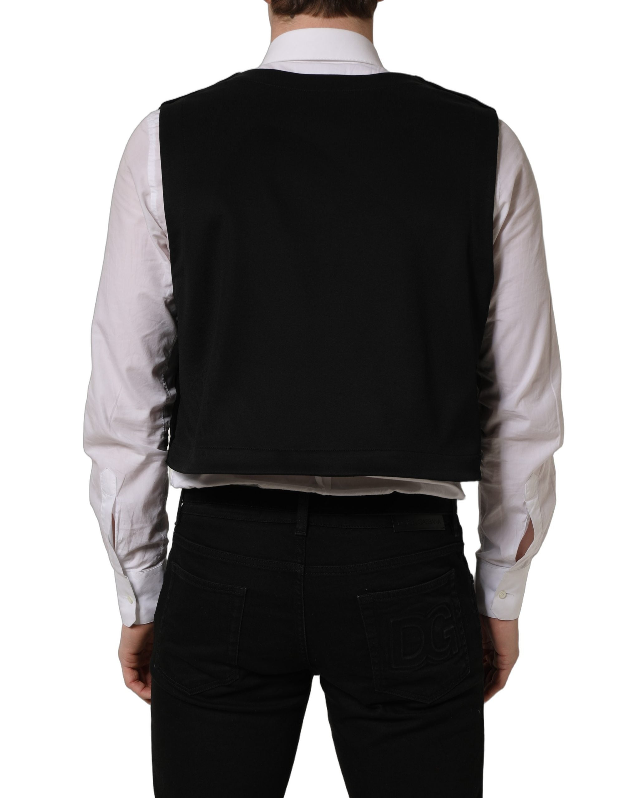 Dolce & Gabbana Black Cotton SingleBreasted Waistcoat Men's Vest