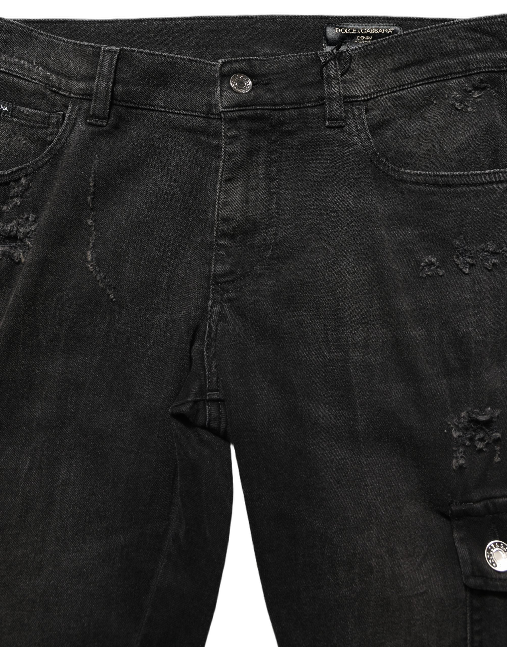 Dolce & Gabbana Black Distressed Cargo Cotton Men Denim Men's Jeans