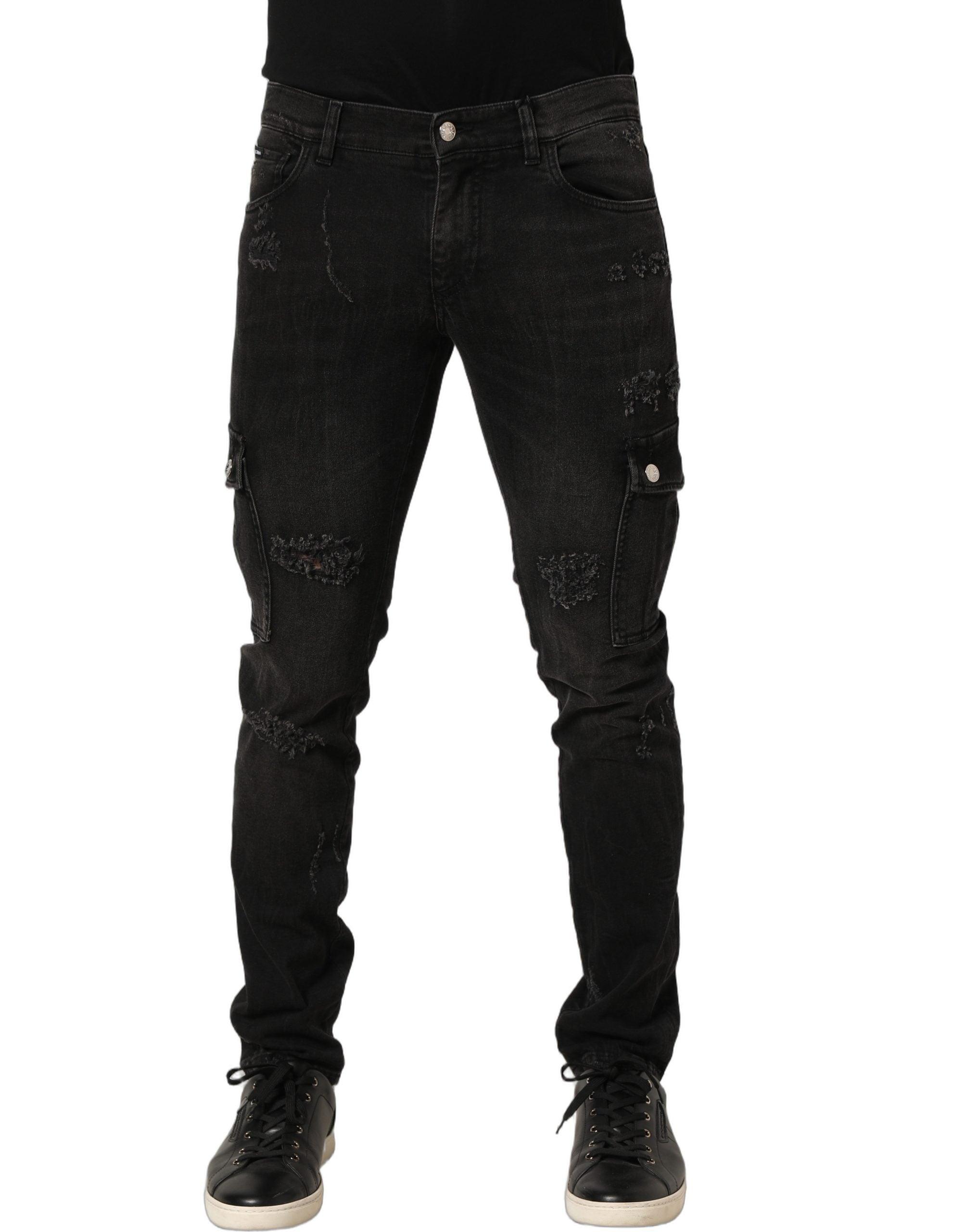 Dolce & Gabbana Black Distressed Cargo Cotton Men Denim Men's Jeans