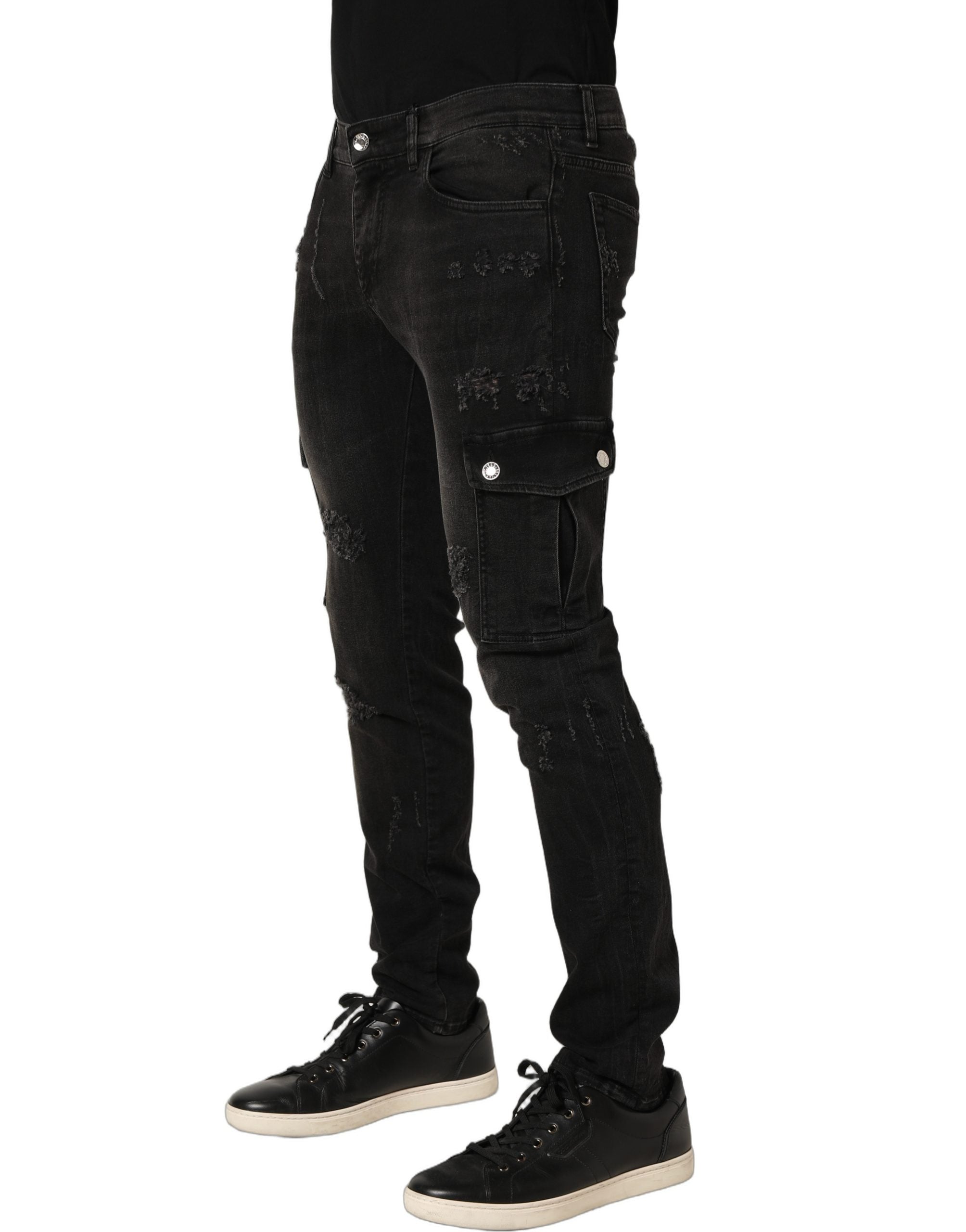 Dolce & Gabbana Black Distressed Cargo Cotton Men Denim Men's Jeans