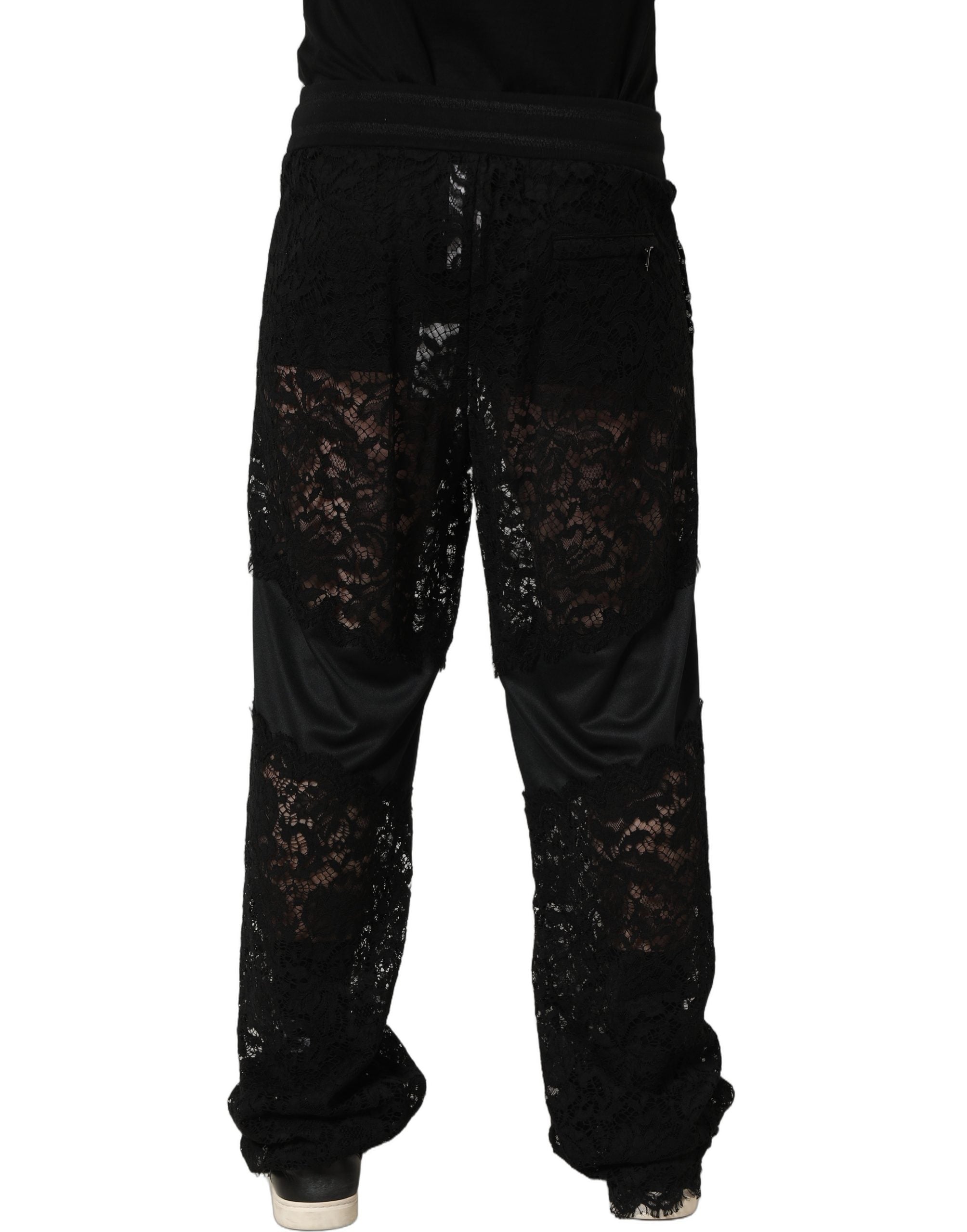 Dolce & Gabbana Black Lace Mid Waist Jogger Men Trouser Men's Pants