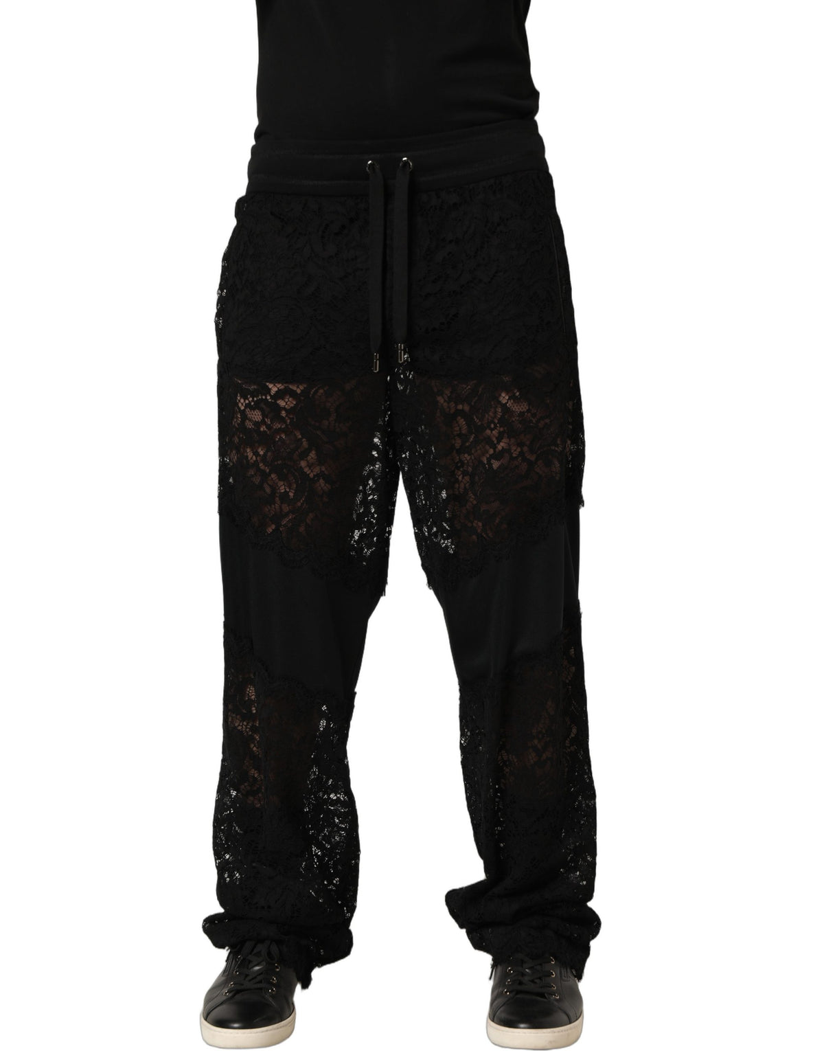 Dolce & Gabbana Black Lace Mid Waist Jogger Men Trouser Men's Pants