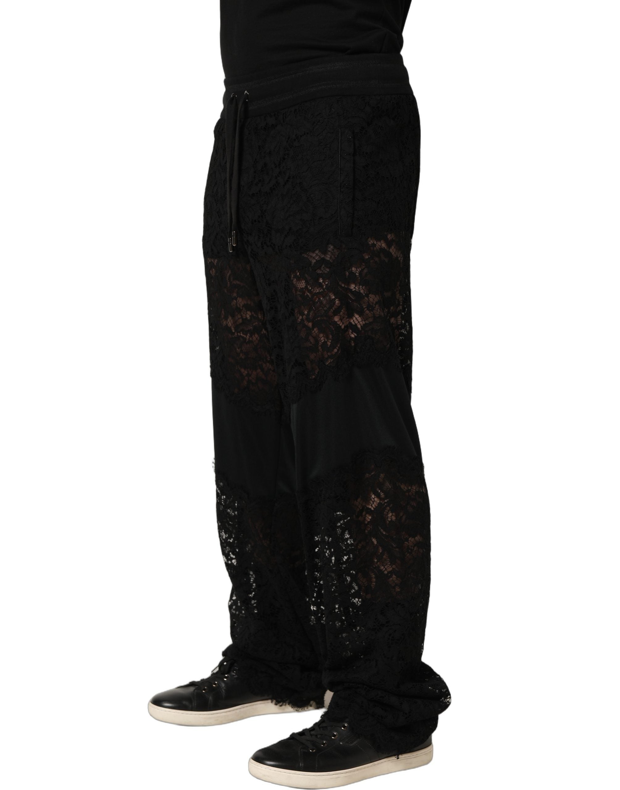 Dolce & Gabbana Black Lace Mid Waist Jogger Men Trouser Men's Pants