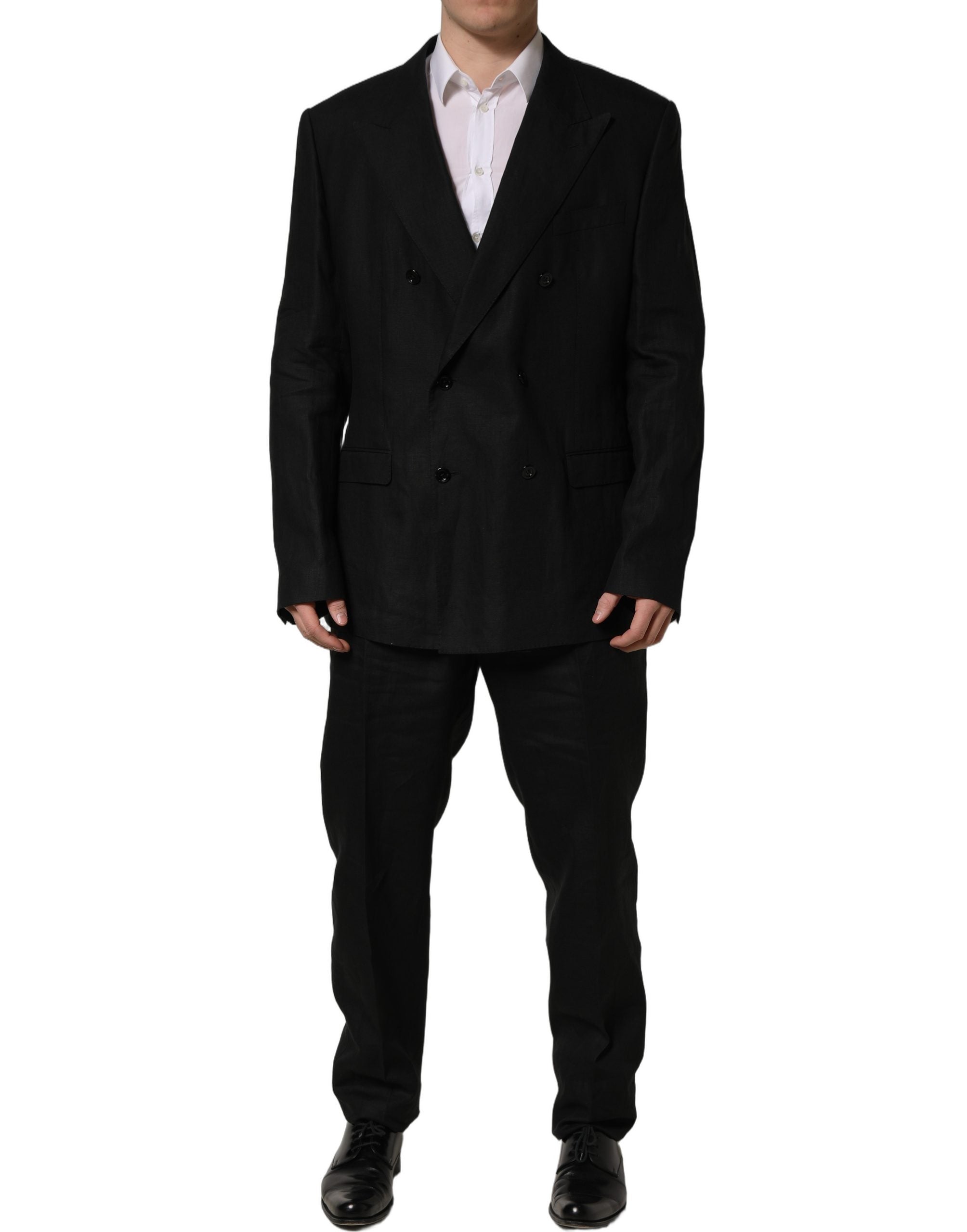 Dolce & Gabbana Black Linen Slim Fit Formal 2 Piece Men's Suit
