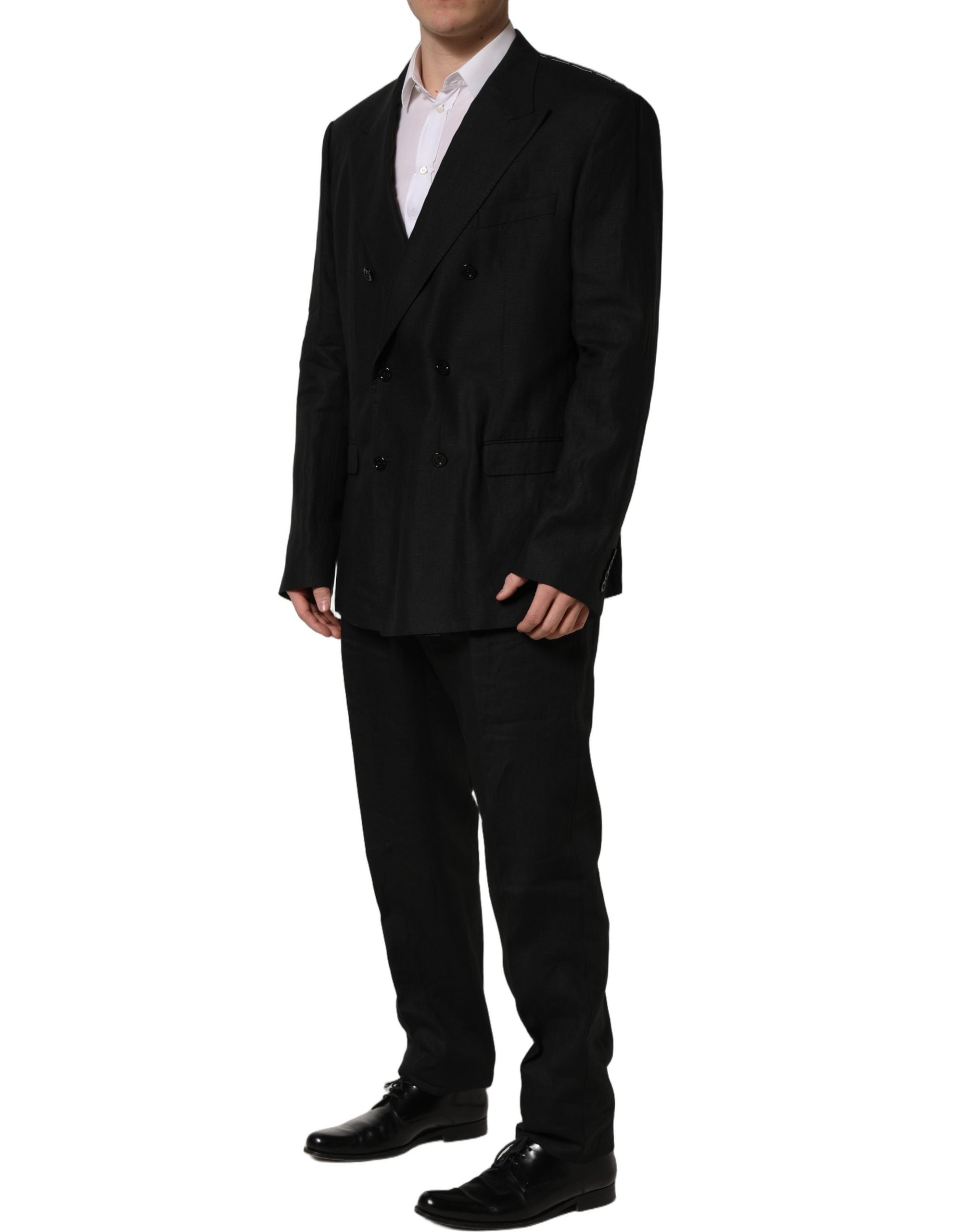 Dolce & Gabbana Black Linen Slim Fit Formal 2 Piece Men's Suit