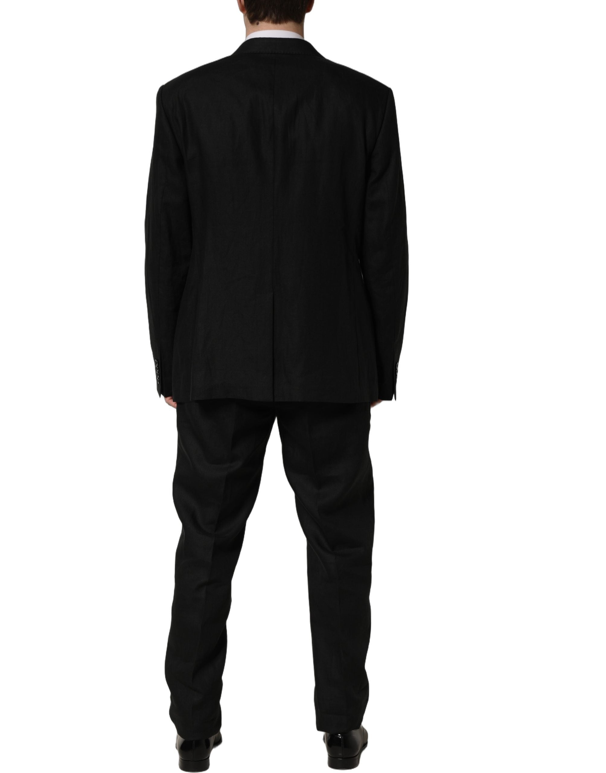 Dolce & Gabbana Black Linen Slim Fit Formal 2 Piece Men's Suit