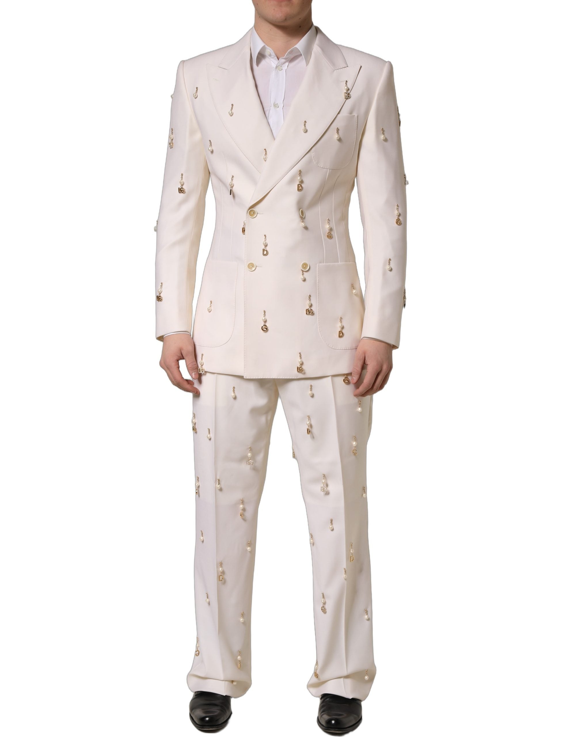 Dolce & Gabbana White Wool Slim Fit Formal 2 Piece Men Men's Suit
