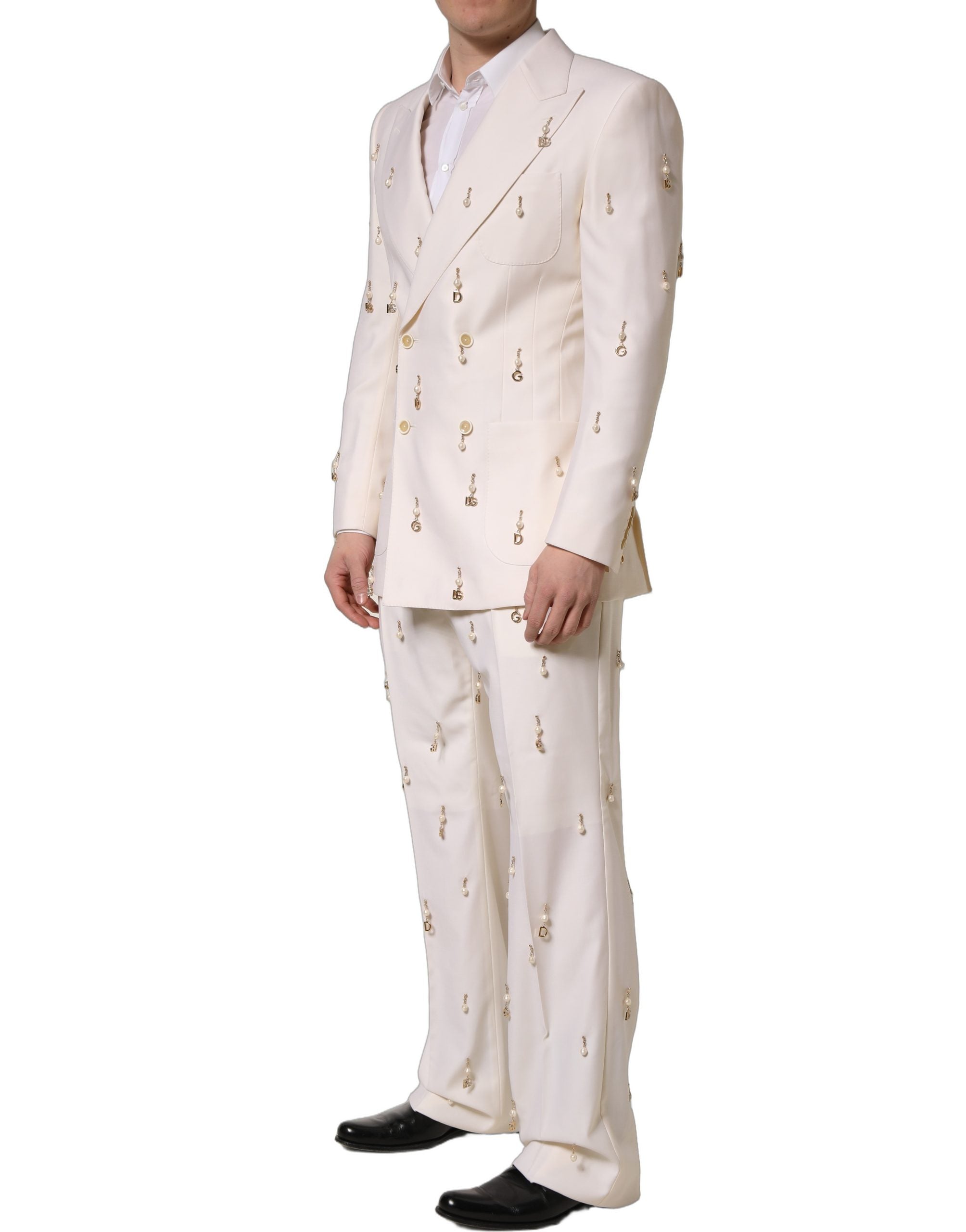 Dolce & Gabbana White Wool Slim Fit Formal 2 Piece Men Men's Suit