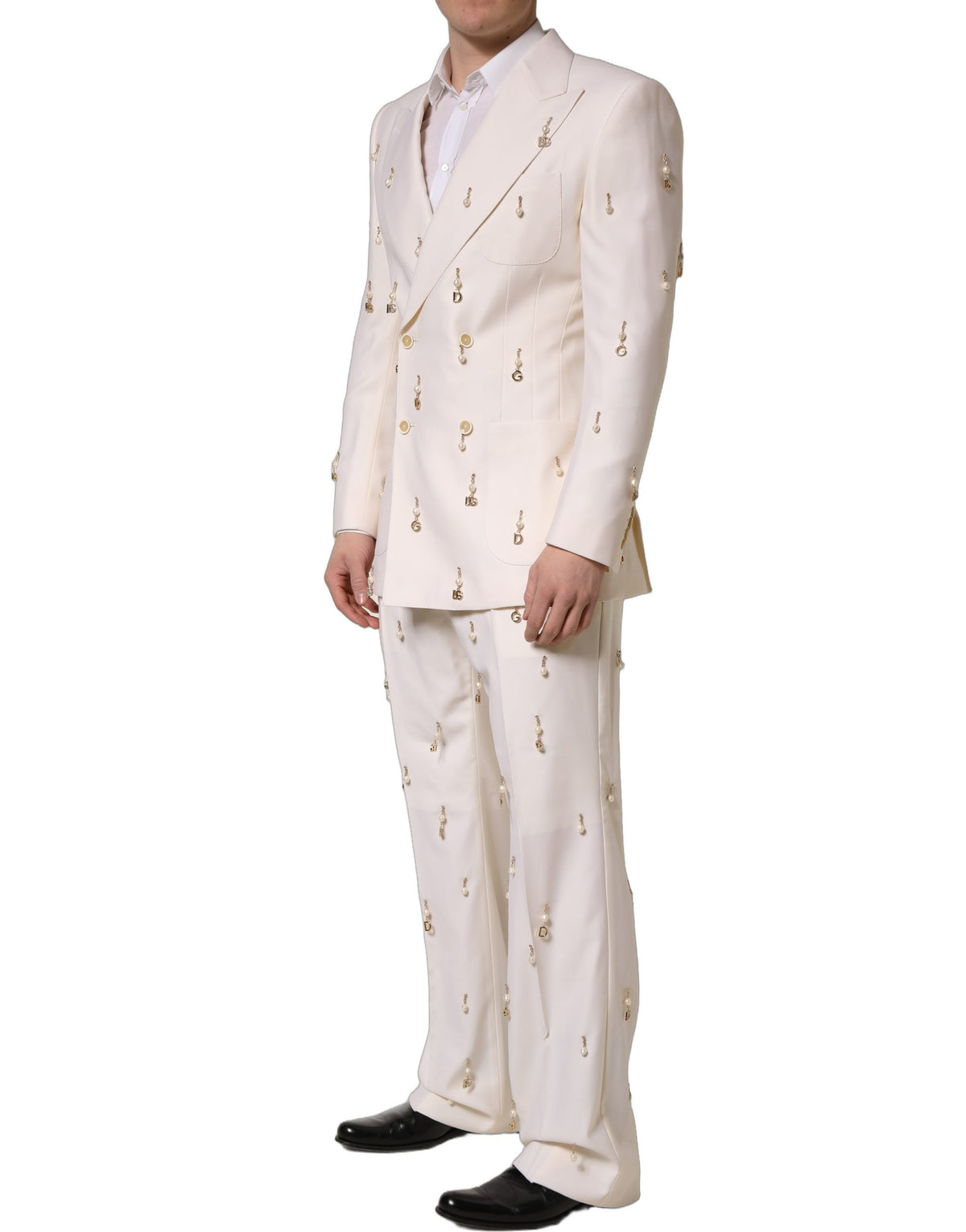 Dolce & Gabbana White Wool Slim Fit Formal 2 Piece Men Men's Suit