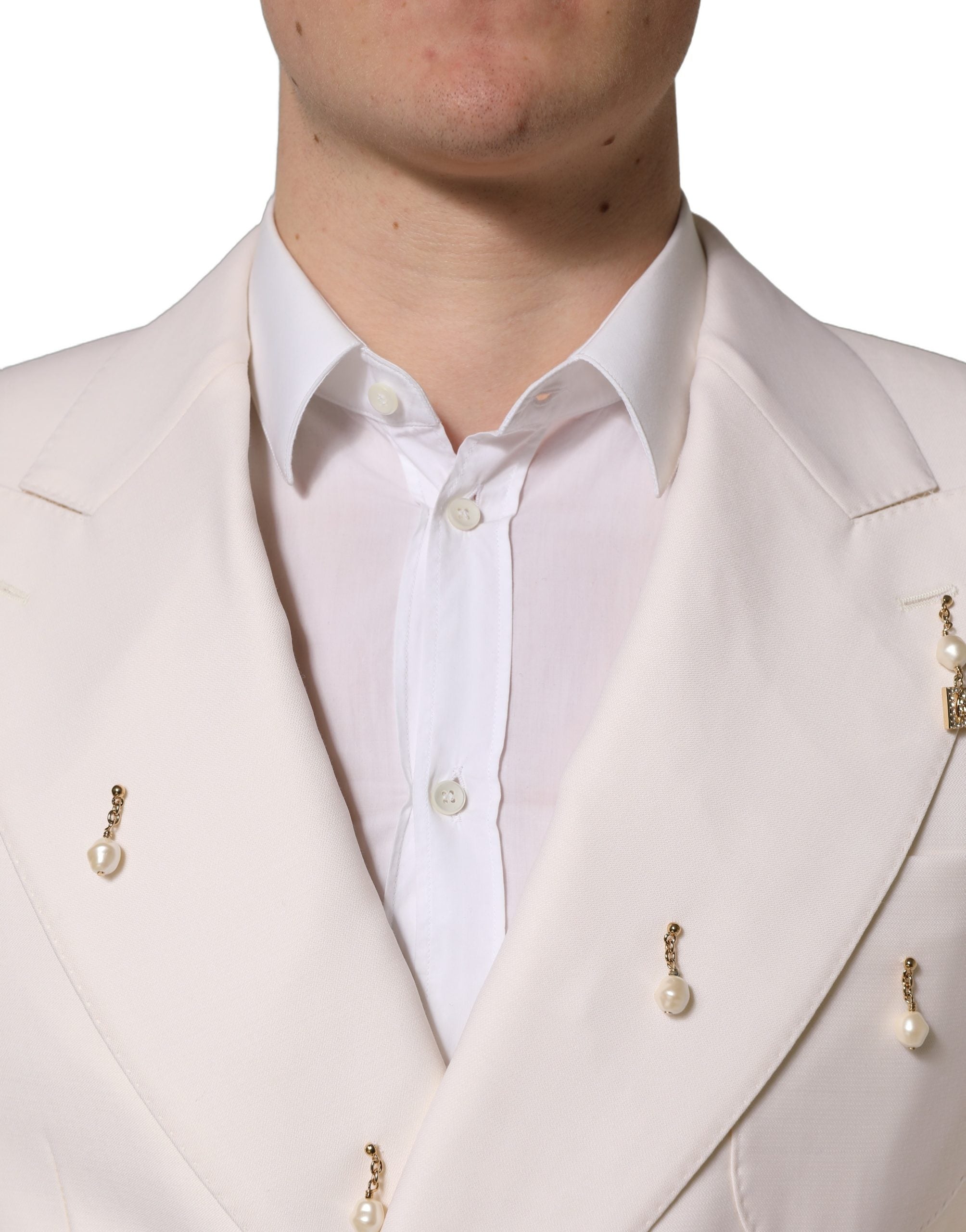 Dolce & Gabbana White Wool Slim Fit Formal 2 Piece Men Men's Suit