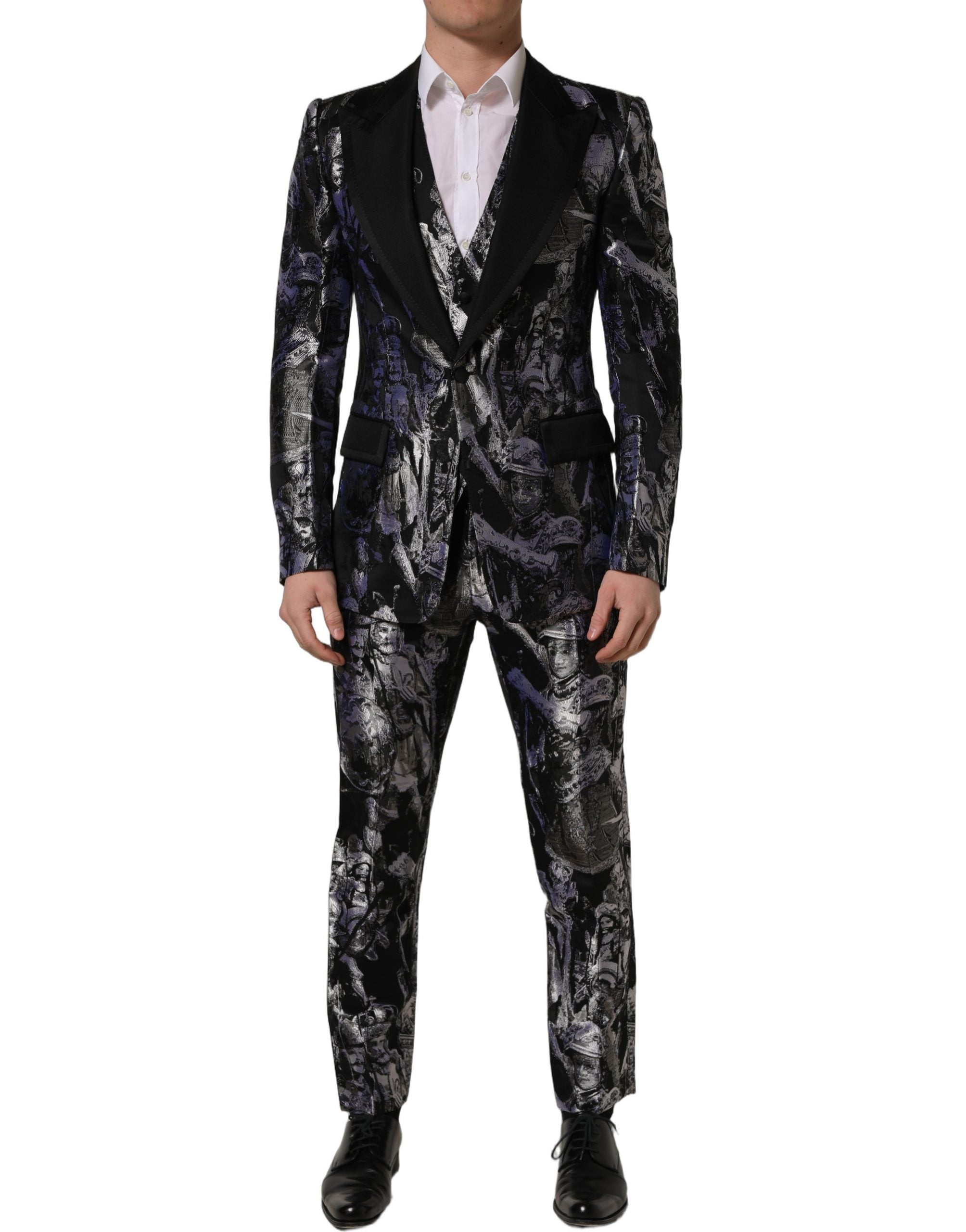 Dolce & Gabbana Dark Gray Jacquard Slim Fit Formal 3 Piece Men's Suit