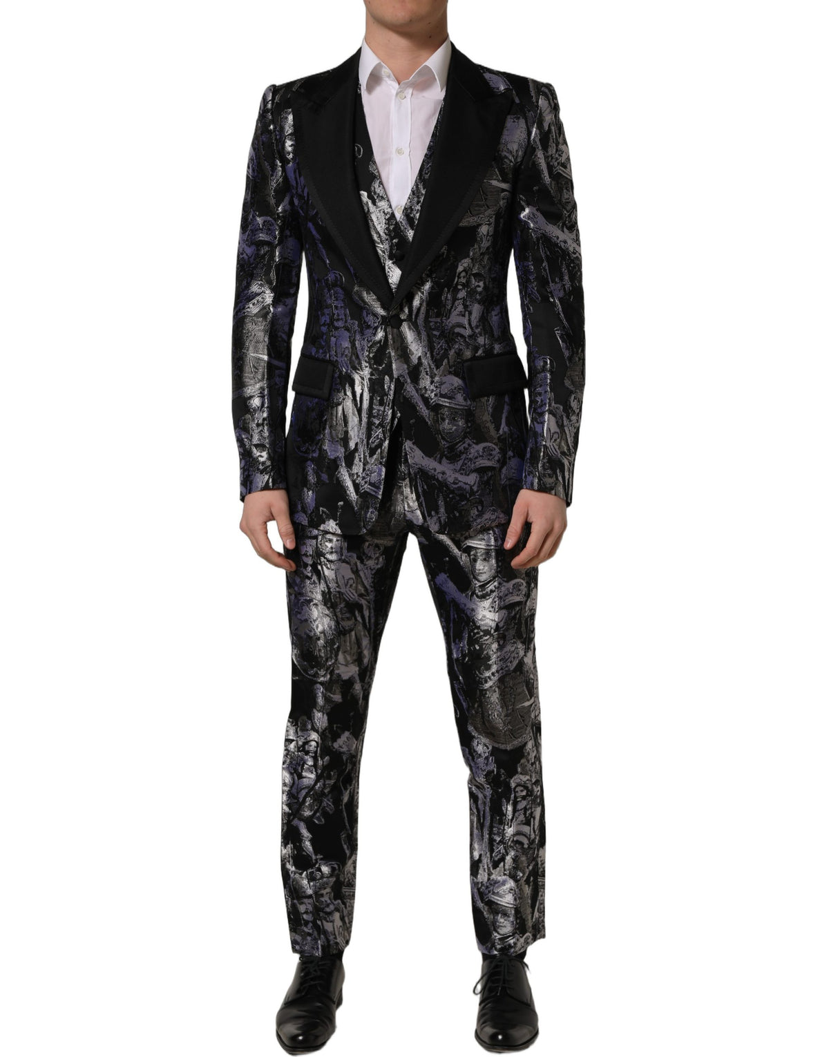 Dolce & Gabbana Dark Gray Jacquard Slim Fit Formal 3 Piece Men's Suit