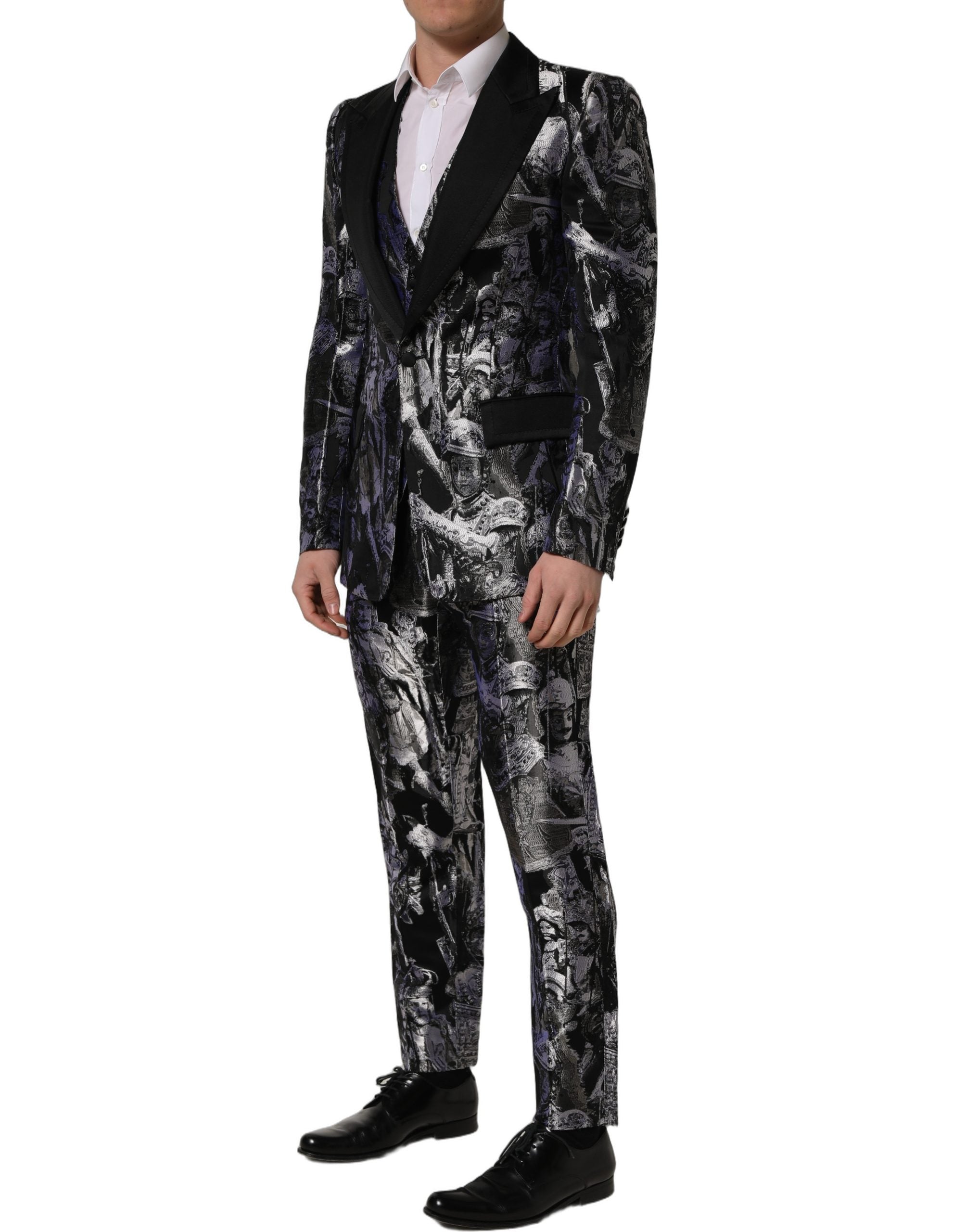 Dolce & Gabbana Dark Gray Jacquard Slim Fit Formal 3 Piece Men's Suit