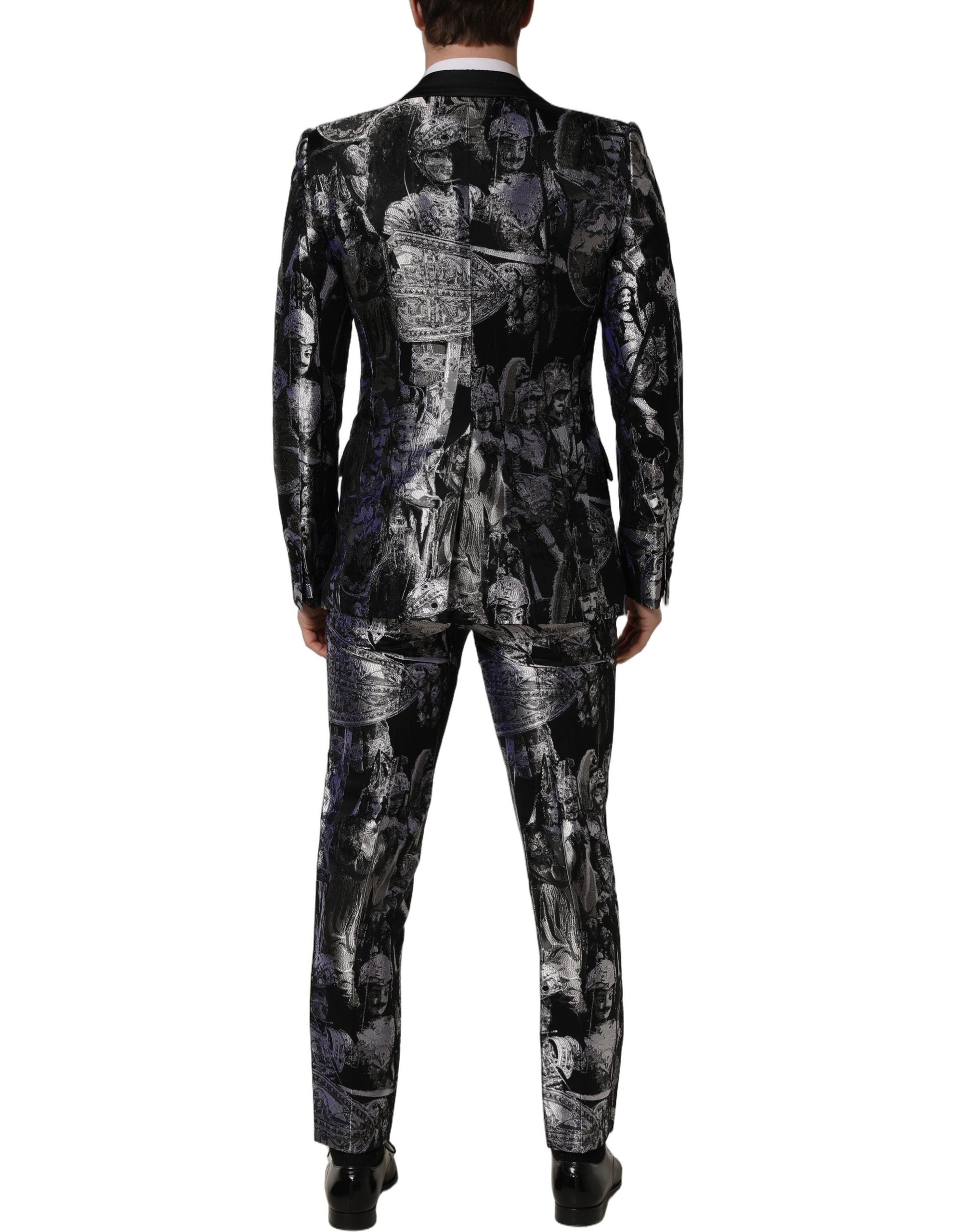 Dolce & Gabbana Dark Gray Jacquard Slim Fit Formal 3 Piece Men's Suit