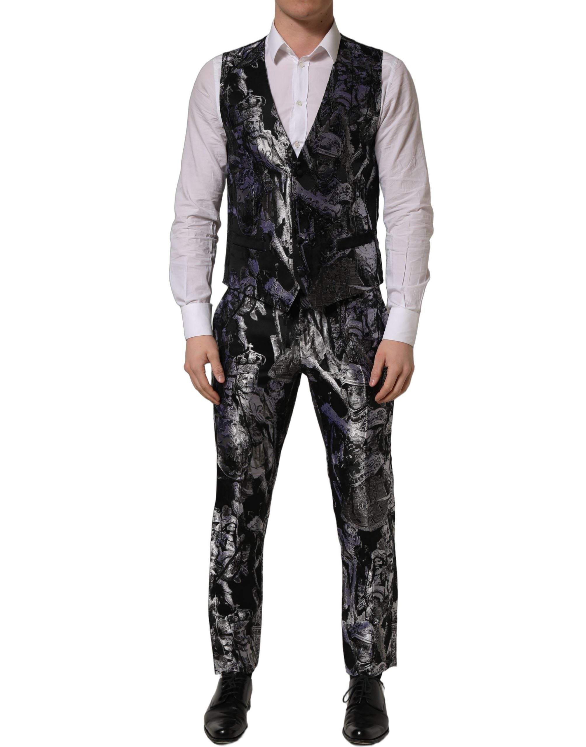 Dolce & Gabbana Dark Gray Jacquard Slim Fit Formal 3 Piece Men's Suit