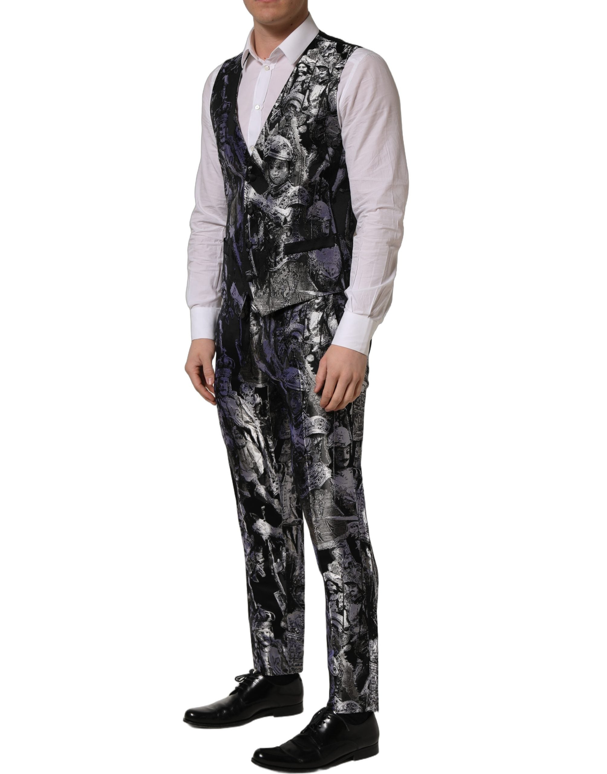 Dolce & Gabbana Dark Gray Jacquard Slim Fit Formal 3 Piece Men's Suit