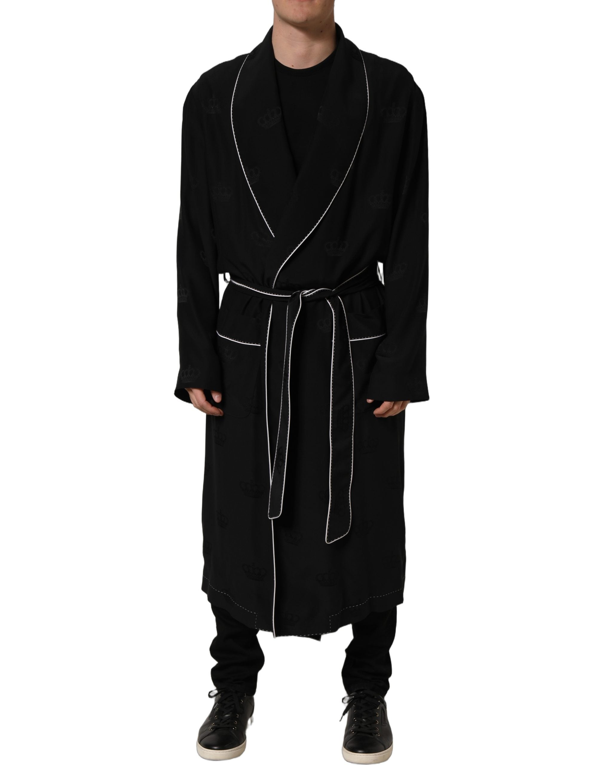 Dolce & Gabbana Black 100% Silk Robe Men Wrap Coat Men's Jacket