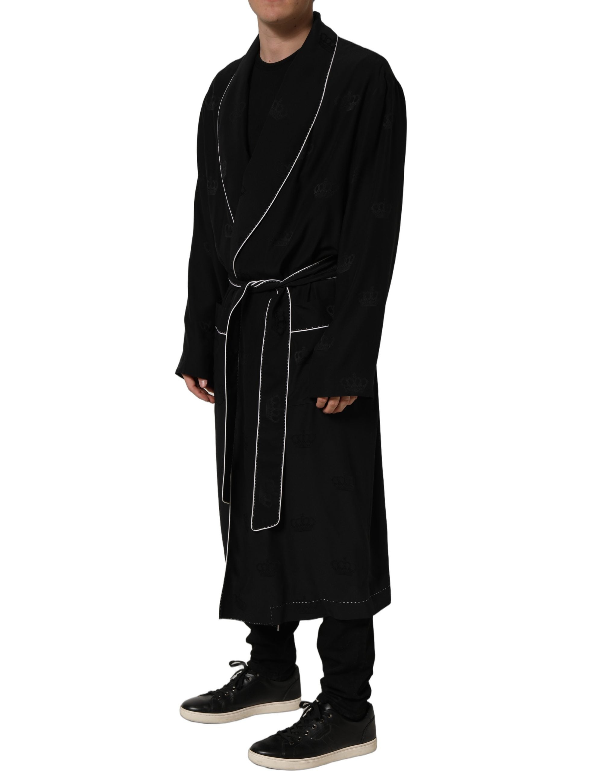 Dolce & Gabbana Black 100% Silk Robe Men Wrap Coat Men's Jacket