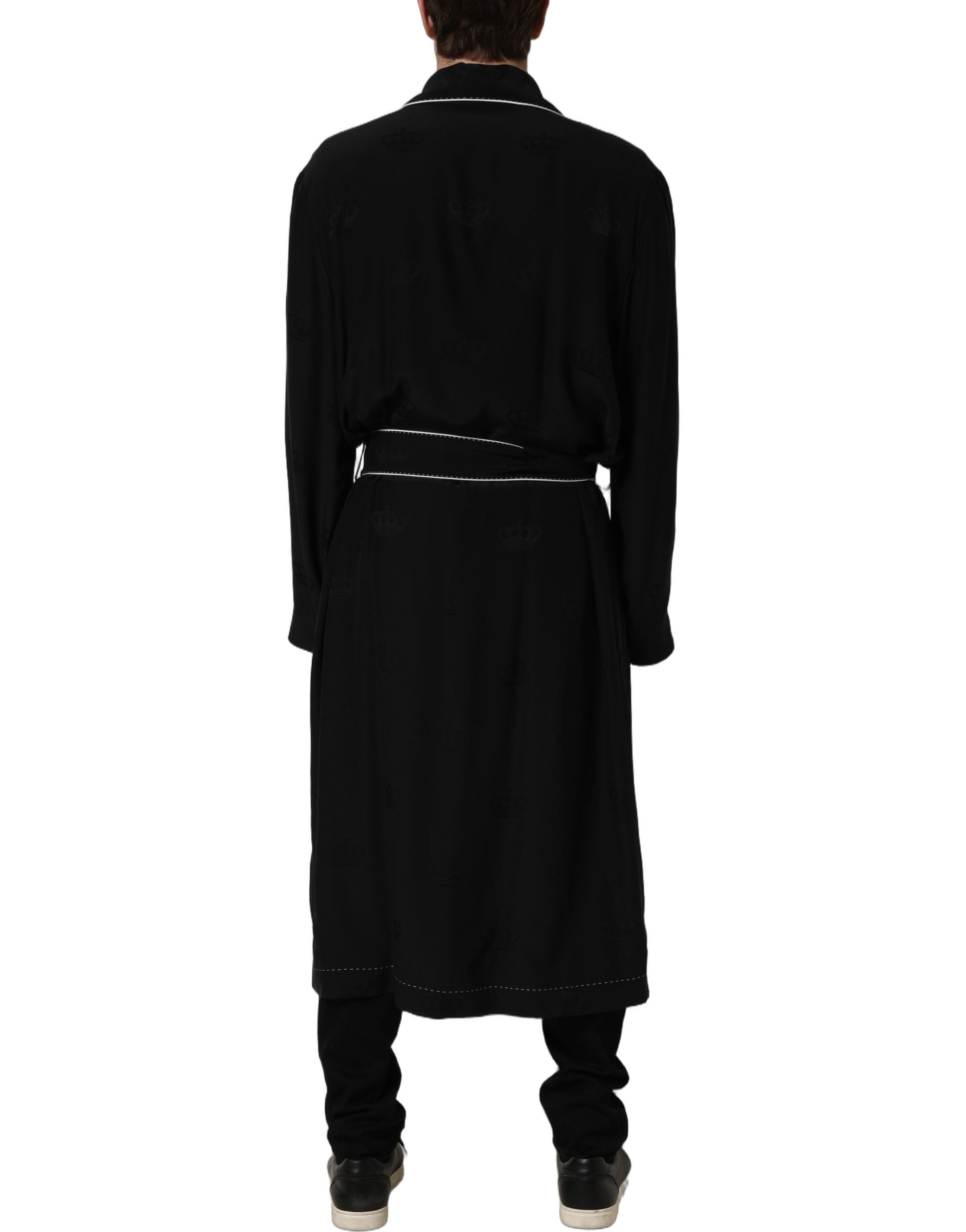 Dolce & Gabbana Black 100% Silk Robe Men Wrap Coat Men's Jacket