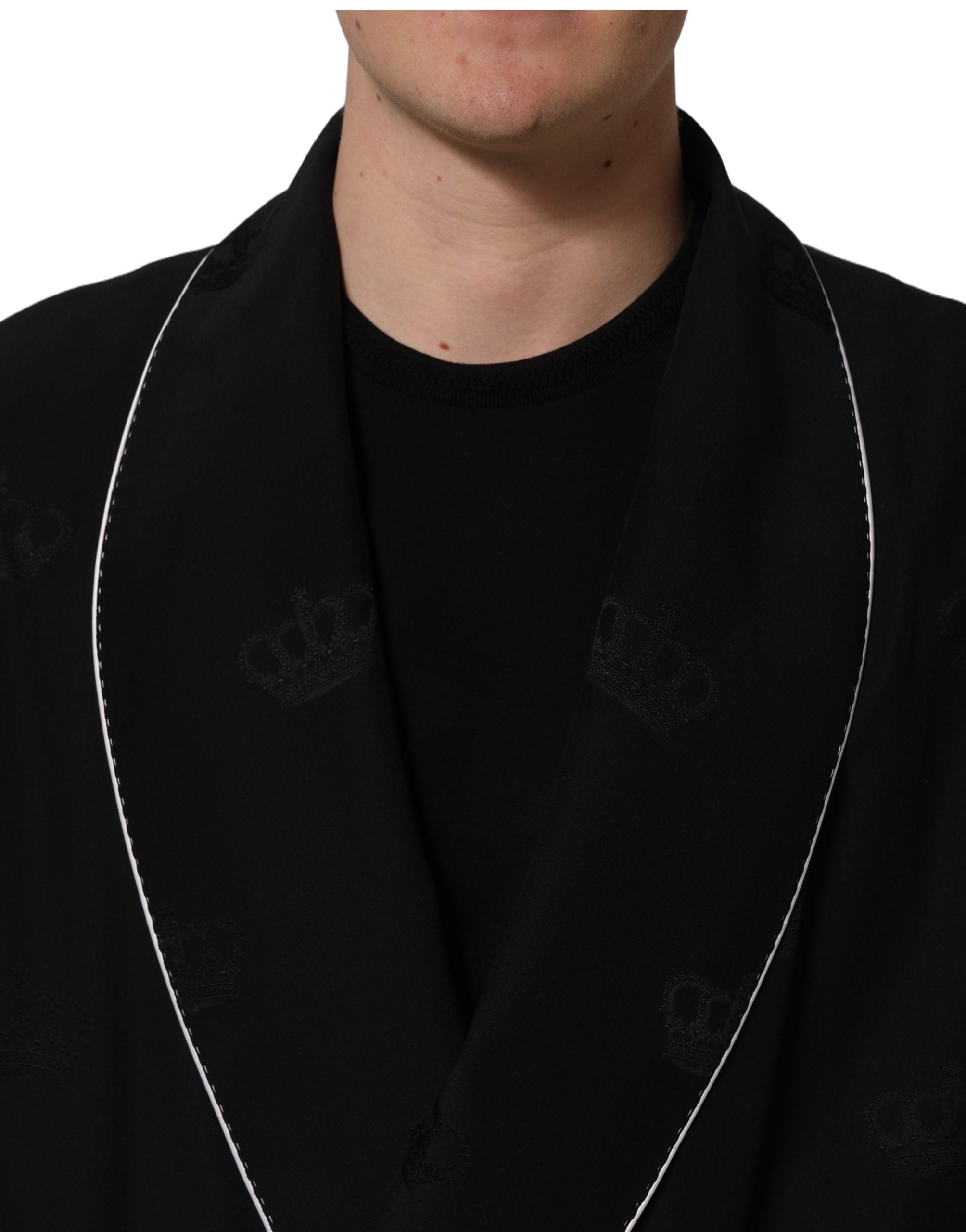 Dolce & Gabbana Black 100% Silk Robe Men Wrap Coat Men's Jacket