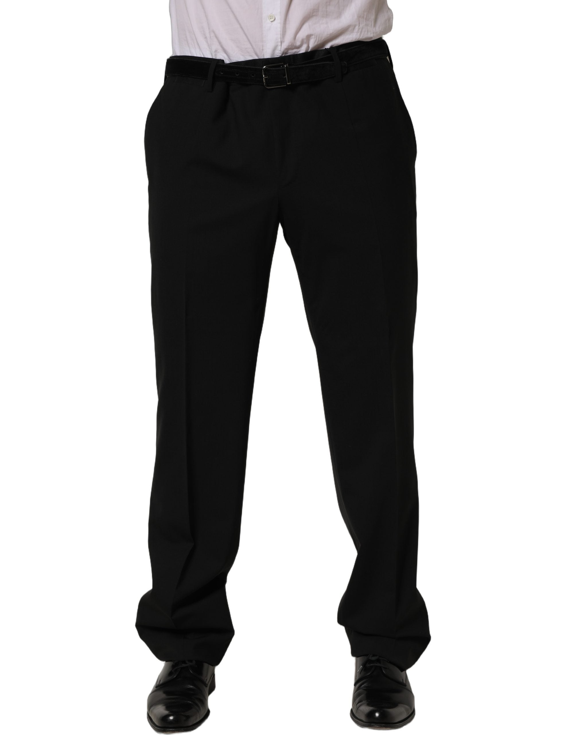 Dolce & Gabbana Black Wool Tapered Leg Dress Trouser Men's Pants