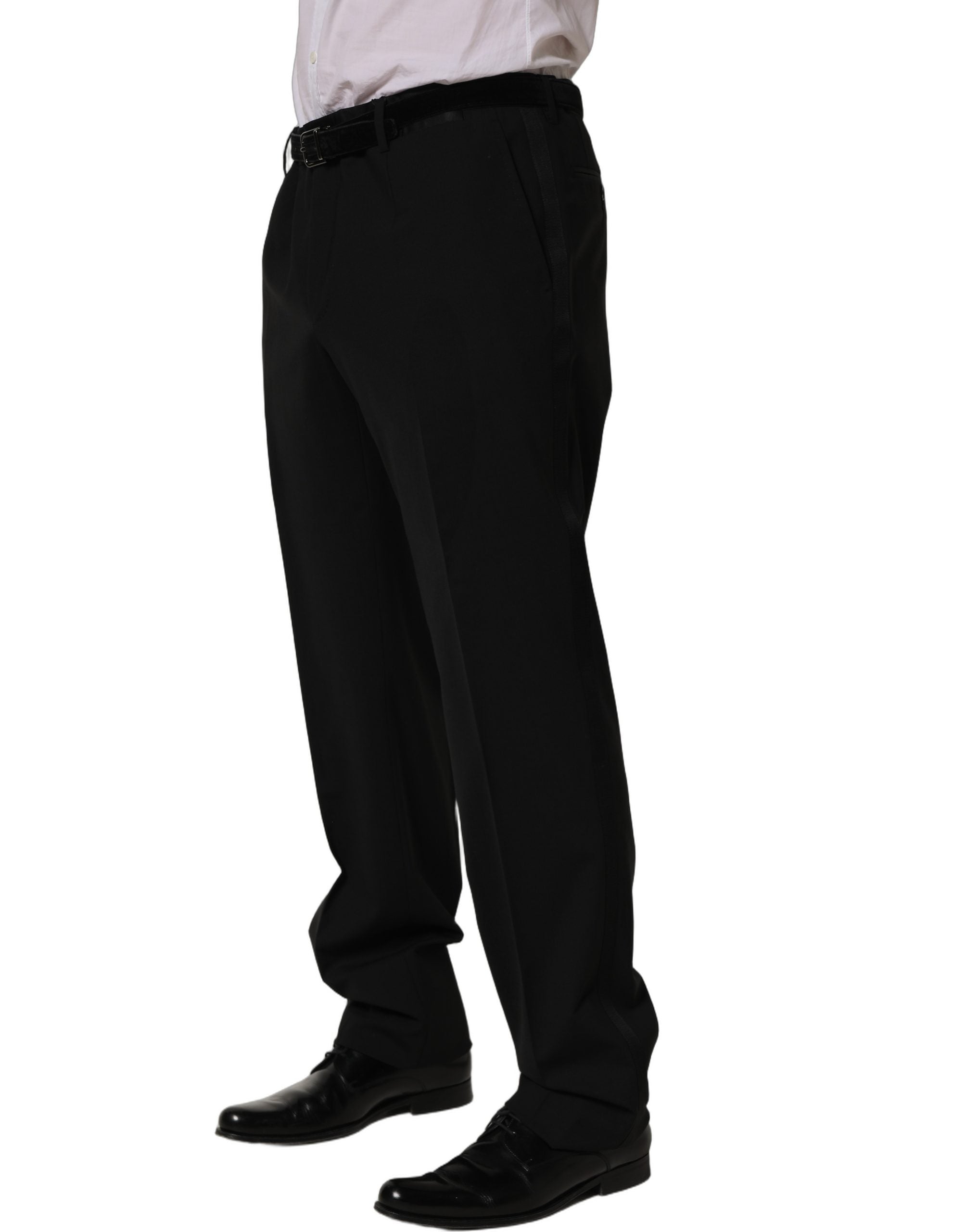 Dolce & Gabbana Black Wool Tapered Leg Dress Trouser Men's Pants