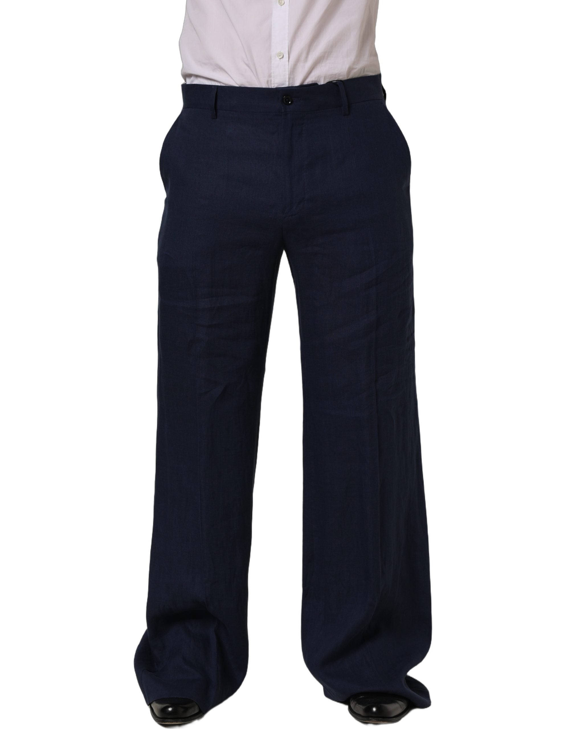 Dolce & Gabbana Blue Linen Straight Men Dress Trouser Men's Pants