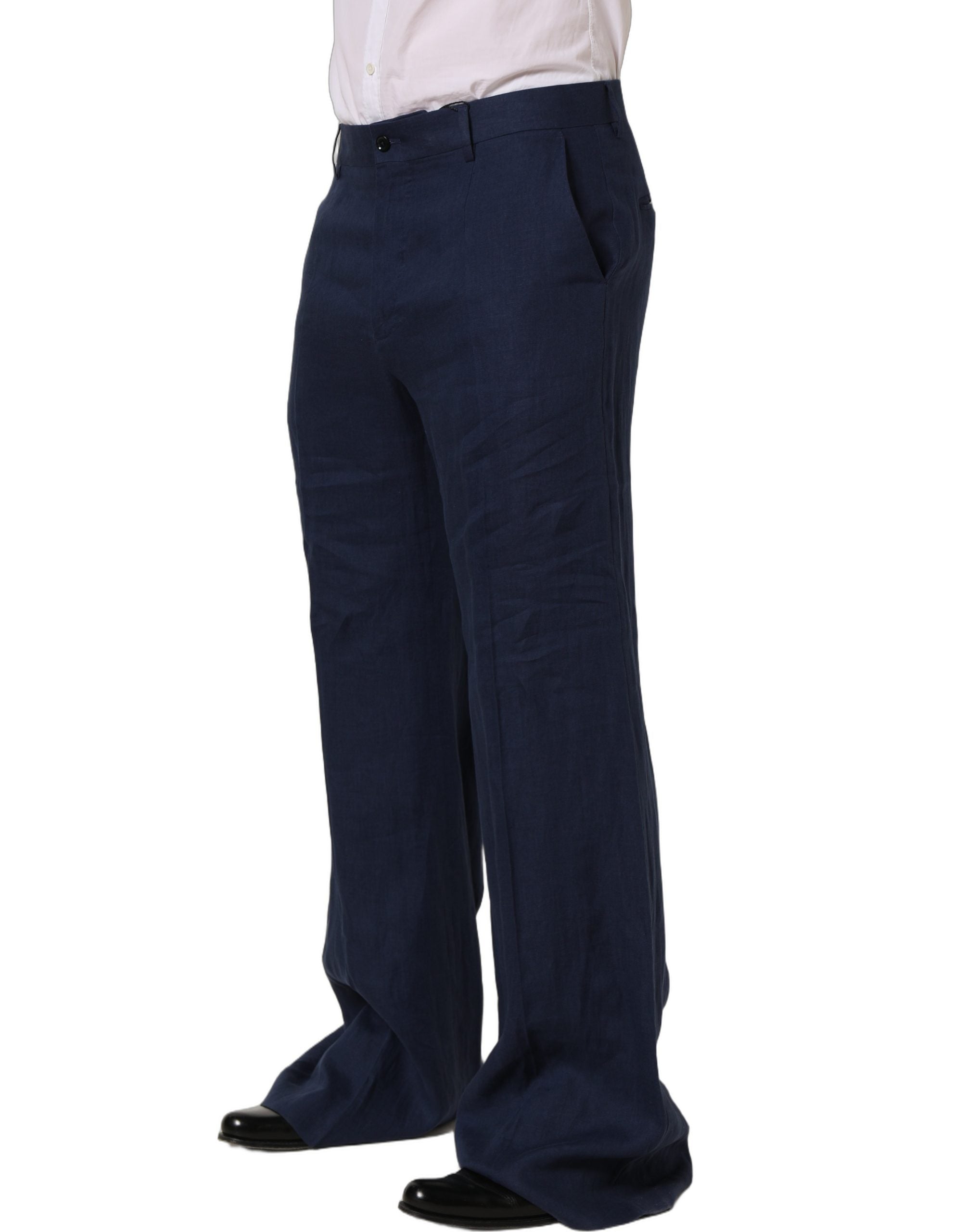 Dolce & Gabbana Blue Linen Straight Men Dress Trouser Men's Pants