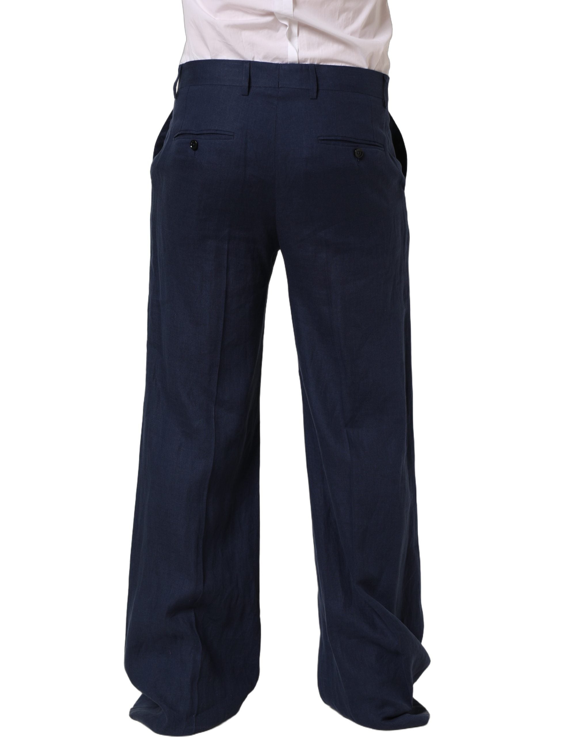 Dolce & Gabbana Blue Linen Straight Men Dress Trouser Men's Pants