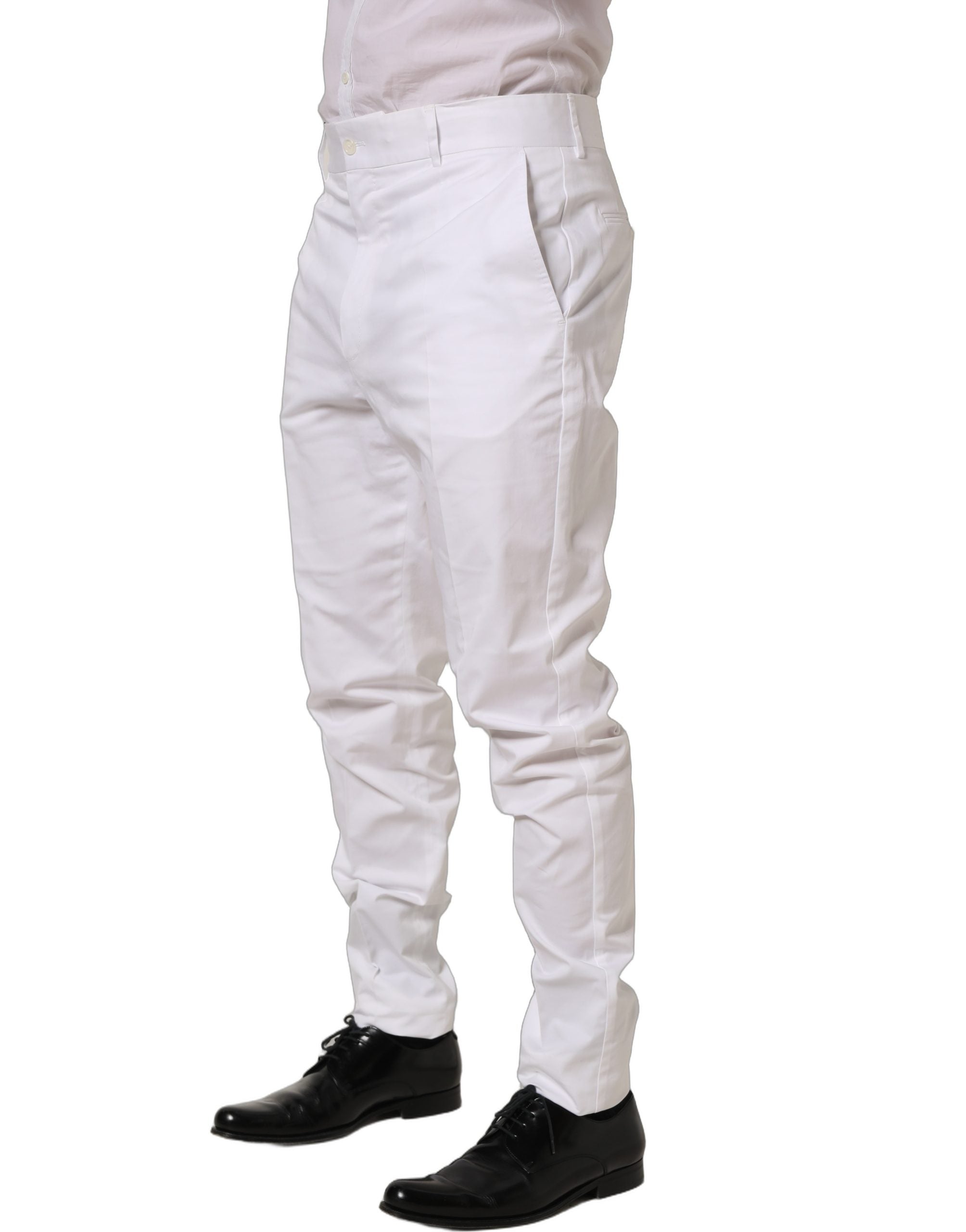Dolce & Gabbana White Cotton Tapered Leg Dress Trouser Men's Pants