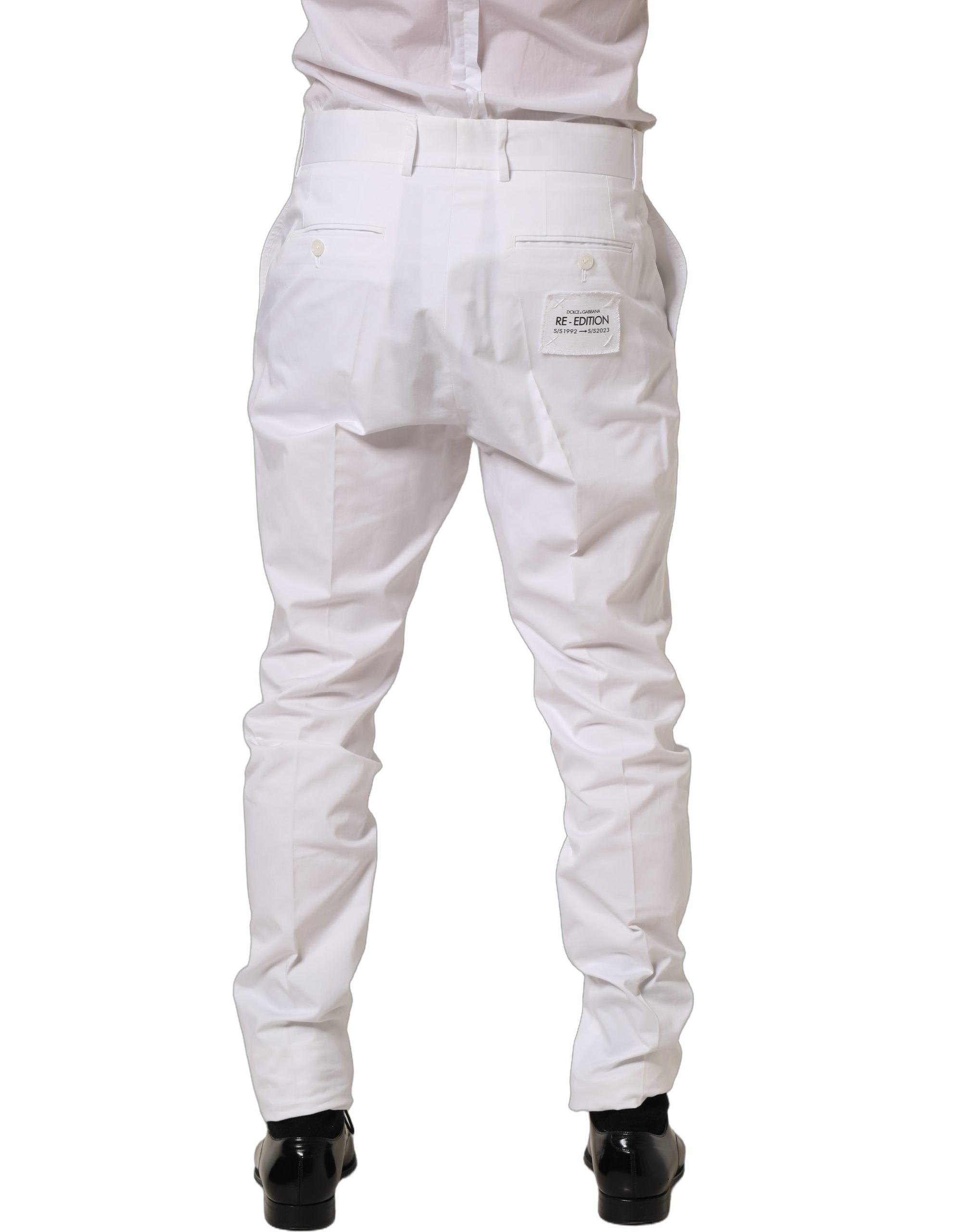 Dolce & Gabbana White Cotton Tapered Leg Dress Trouser Men's Pants
