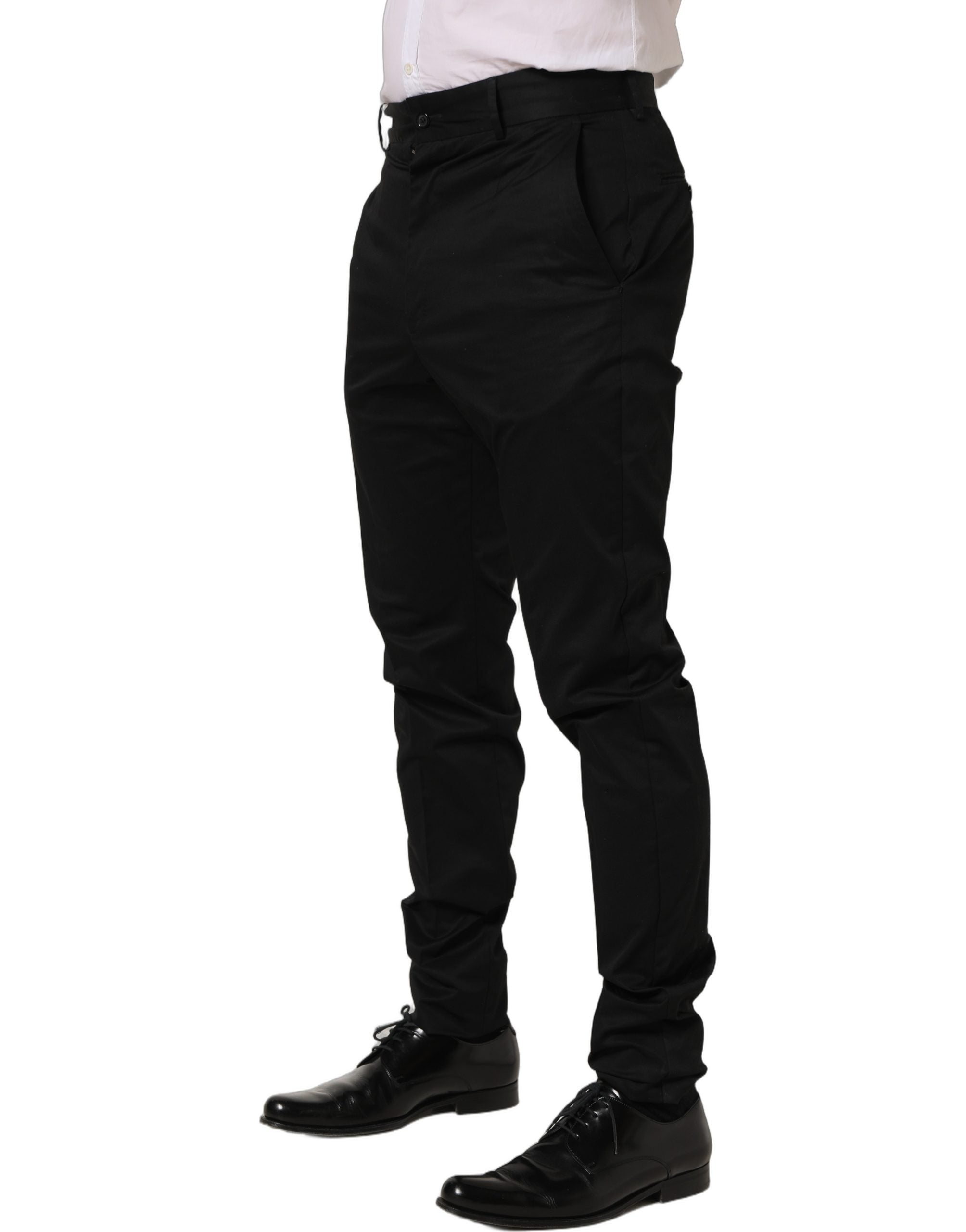 Dolce & Gabbana Black Cotton Tapered Leg Dress Trouser Men's Pants