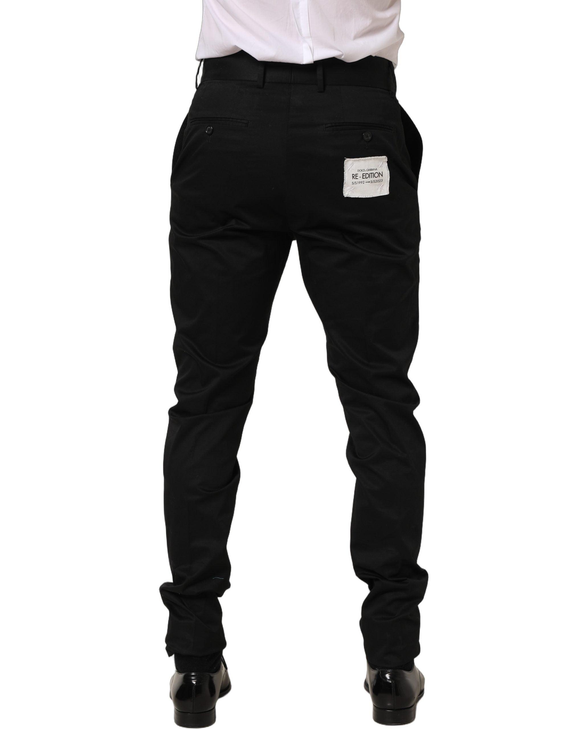 Dolce & Gabbana Black Cotton Tapered Leg Dress Trouser Men's Pants