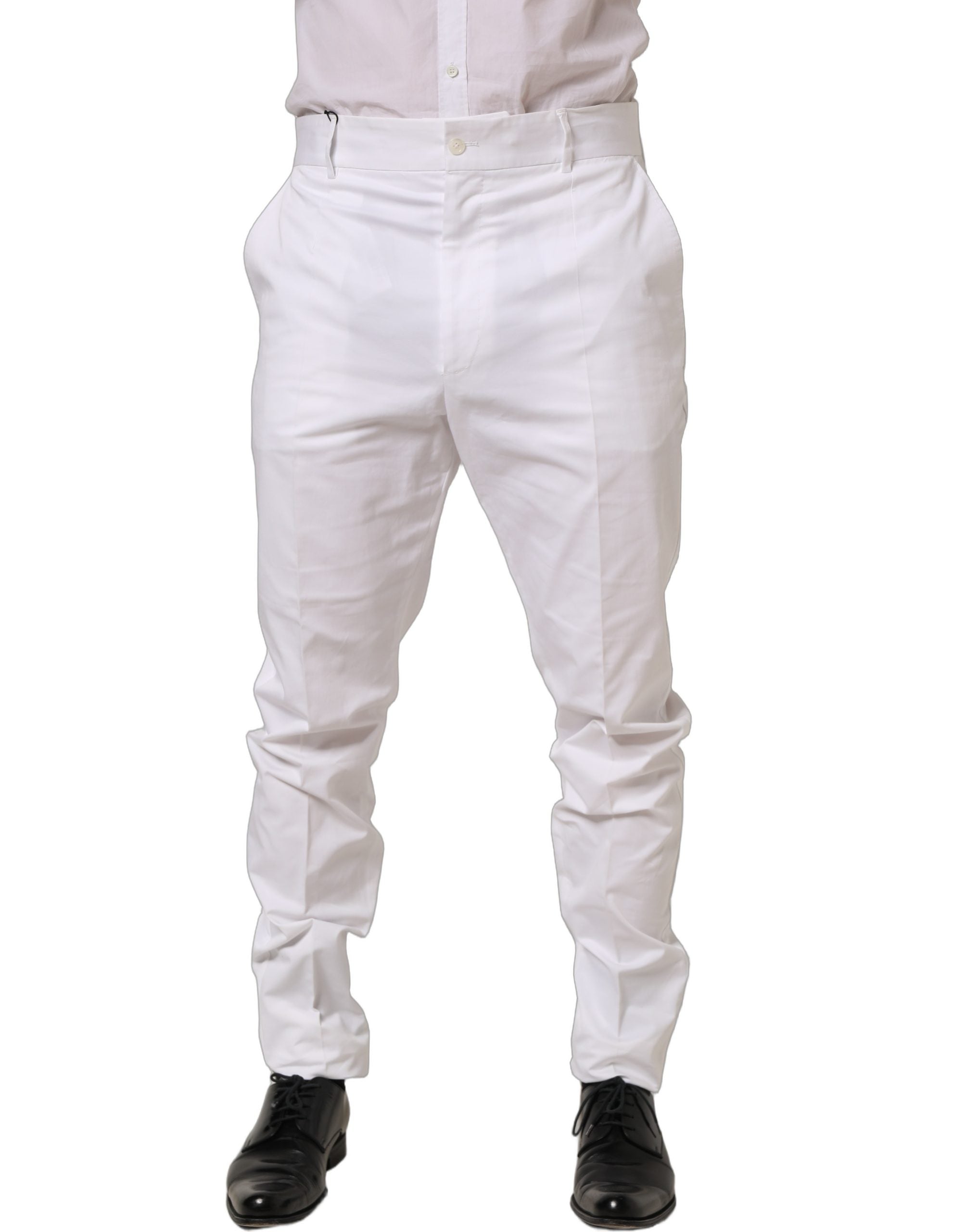 Dolce & Gabbana White Cotton Tapered Leg Dress Trouser Men's Pants