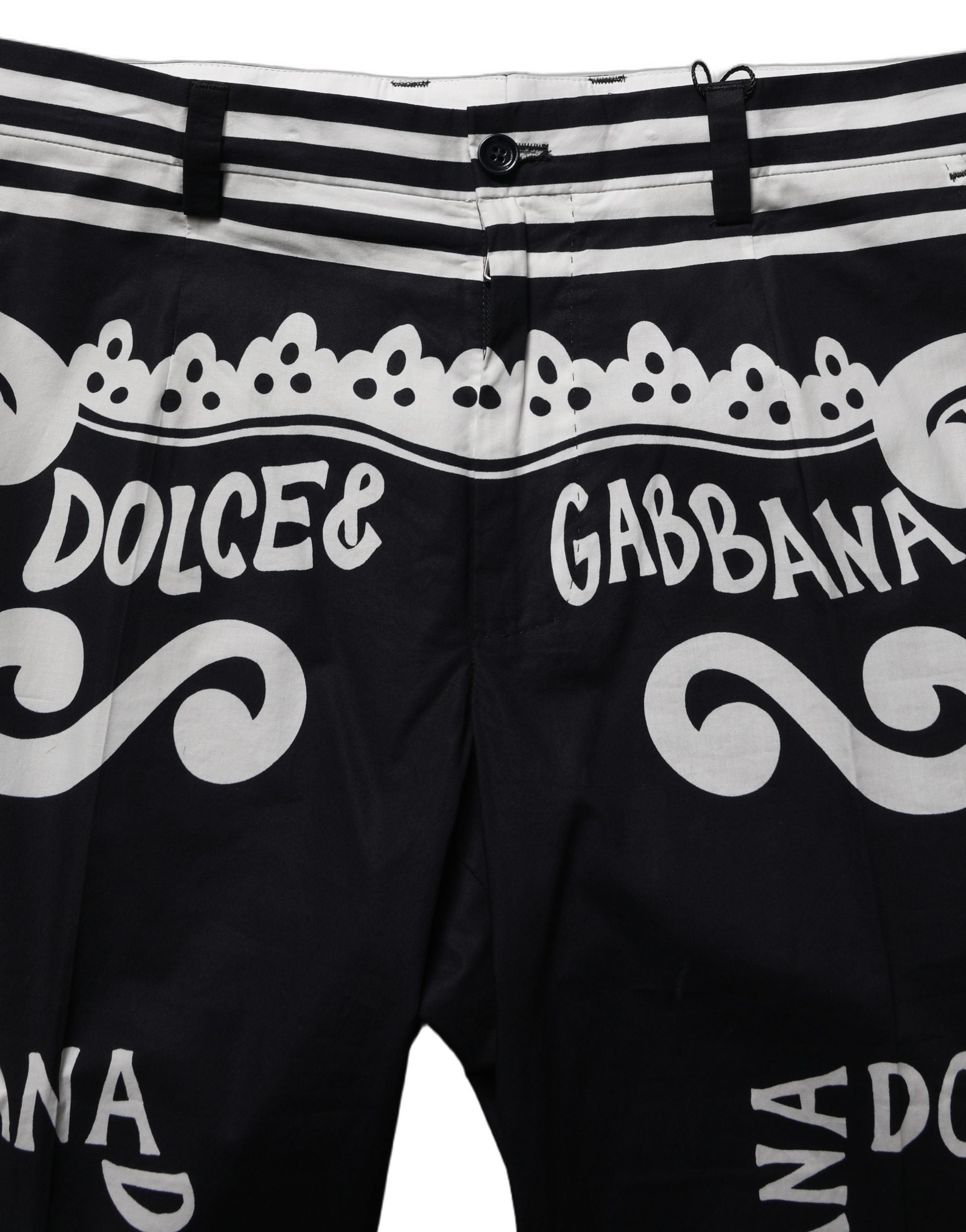 Dolce & Gabbana Black Cotton Poplin MarinaPrint Trouser Women's Pants