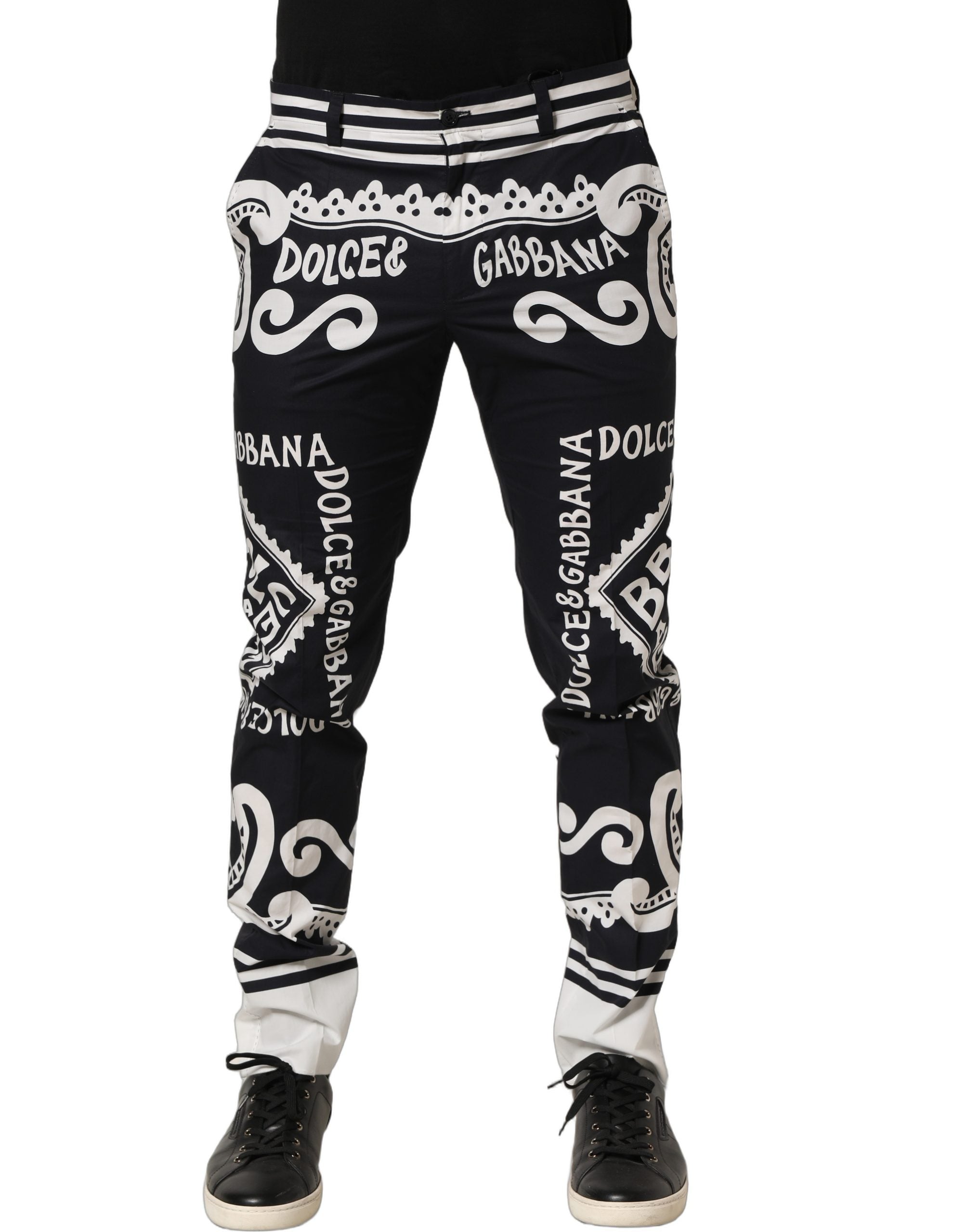 Dolce & Gabbana Black Cotton Poplin MarinaPrint Trouser Women's Pants