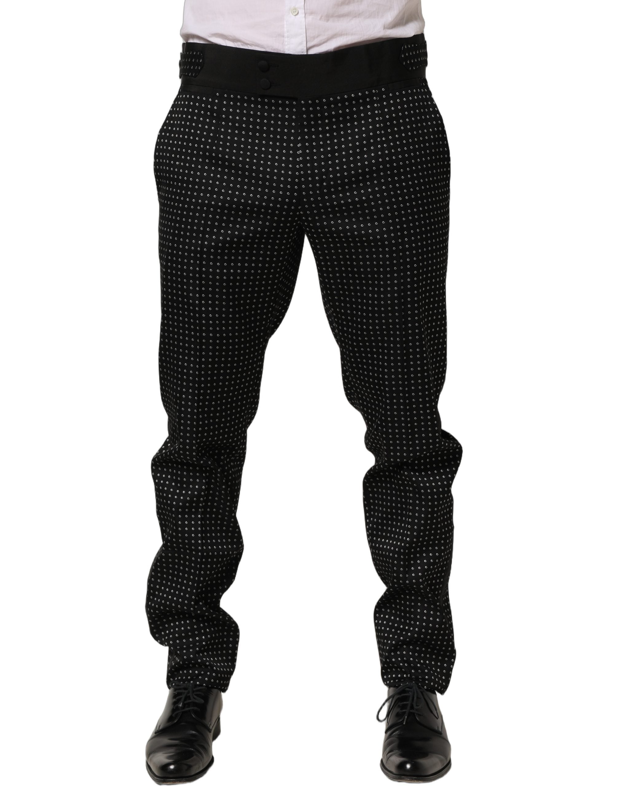 Dolce & Gabbana Black Polka Dot Cotton Dress Trouser Men's Pants