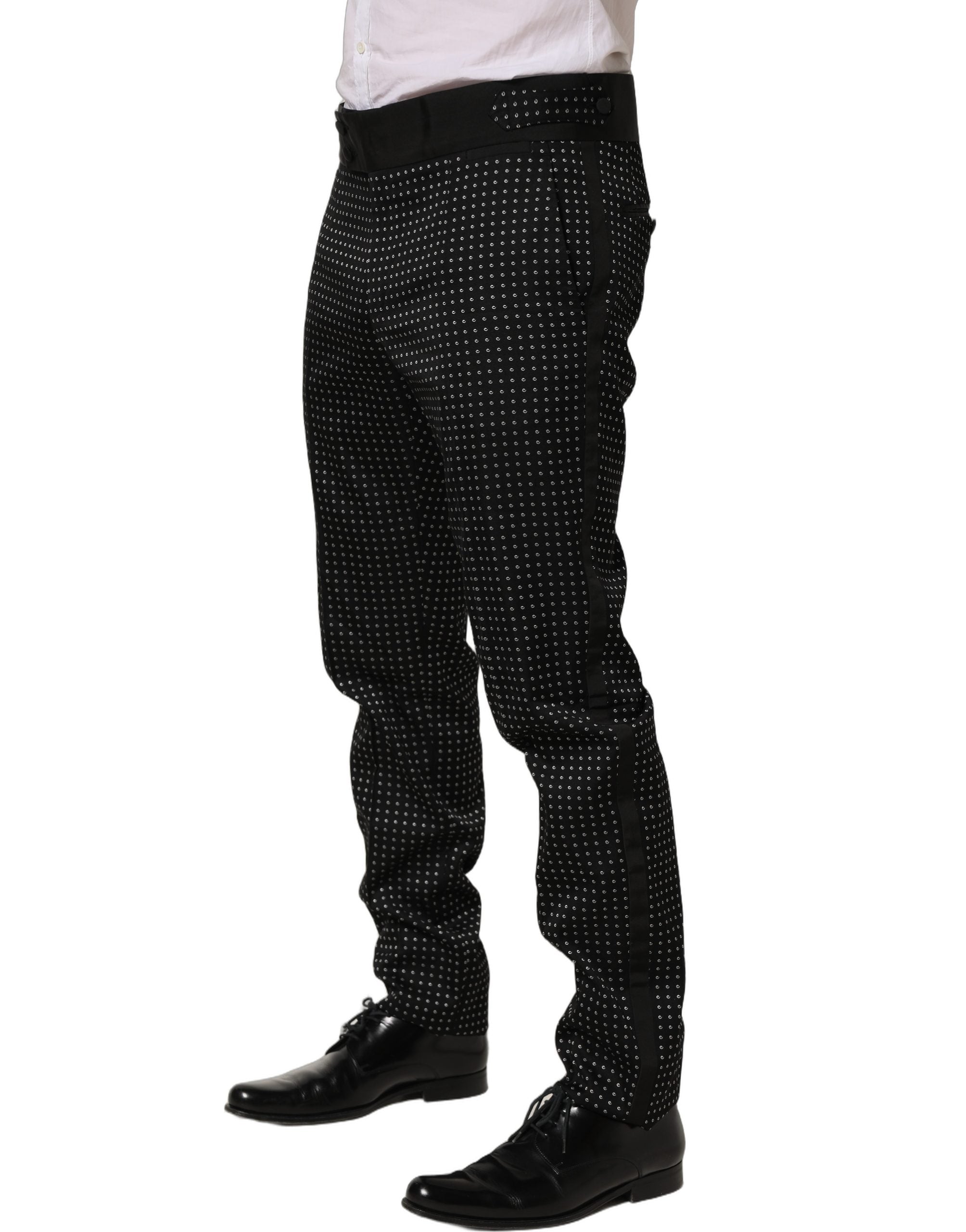 Dolce & Gabbana Black Polka Dot Cotton Dress Trouser Men's Pants