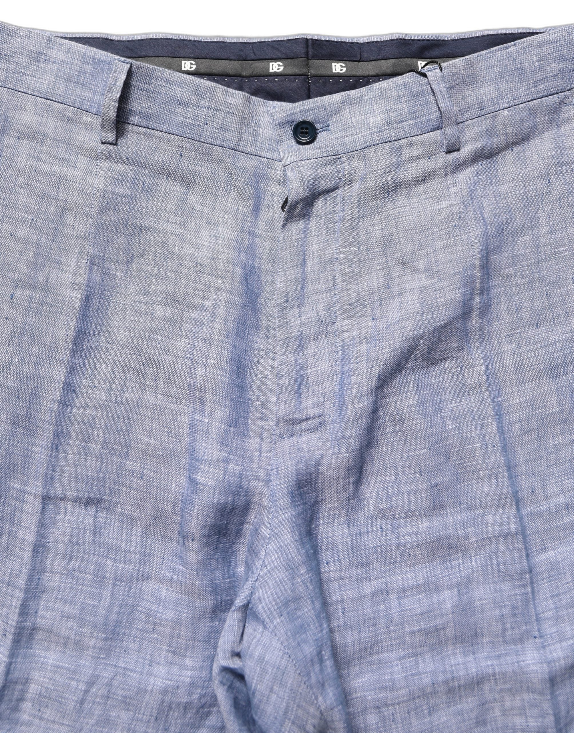 Dolce & Gabbana Light Blue Linen Straight Dress Trouser Men's Pants