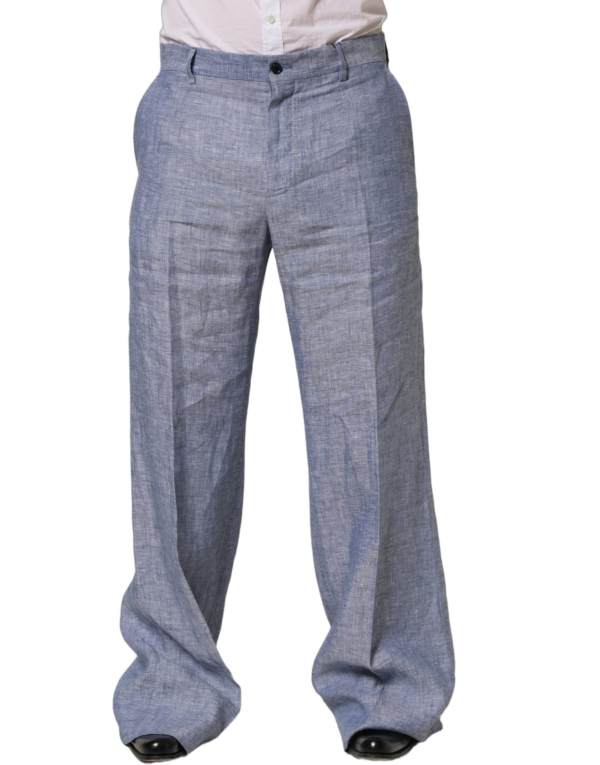 Dolce & Gabbana Light Blue Linen Straight Dress Trouser Men's Pants
