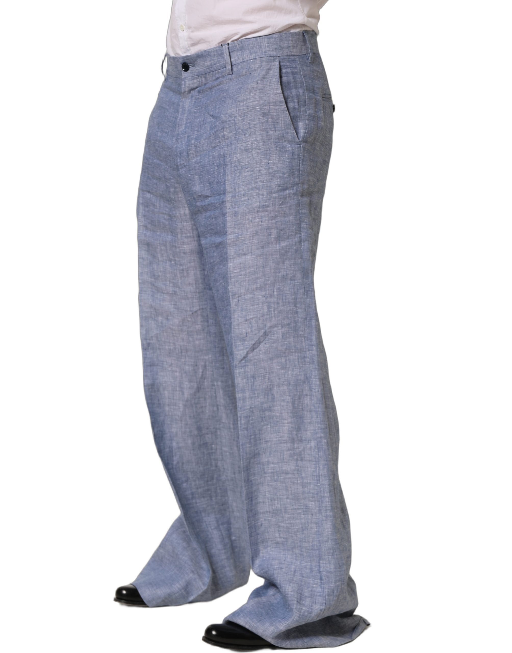 Dolce & Gabbana Light Blue Linen Straight Dress Trouser Men's Pants
