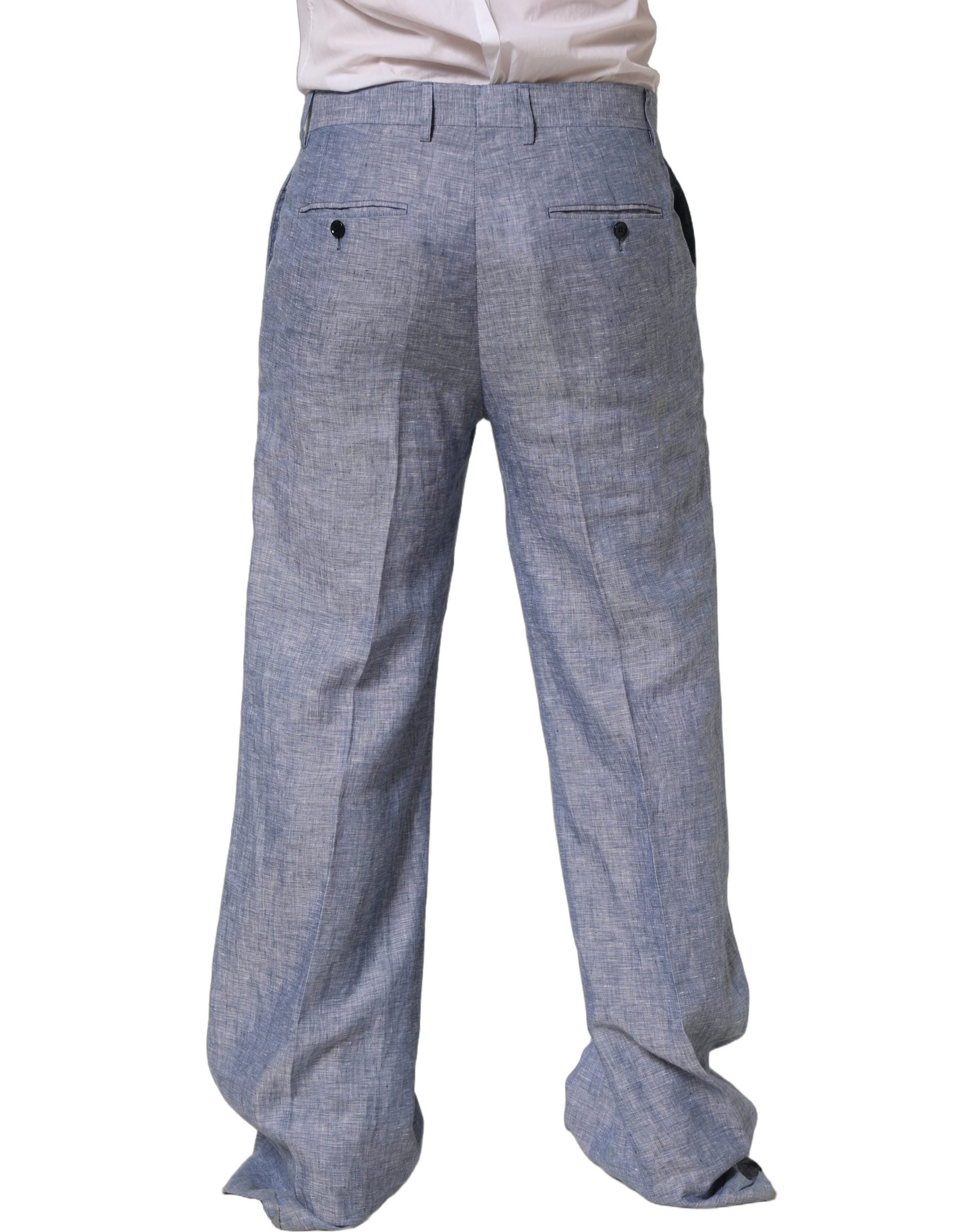 Dolce & Gabbana Light Blue Linen Straight Dress Trouser Men's Pants