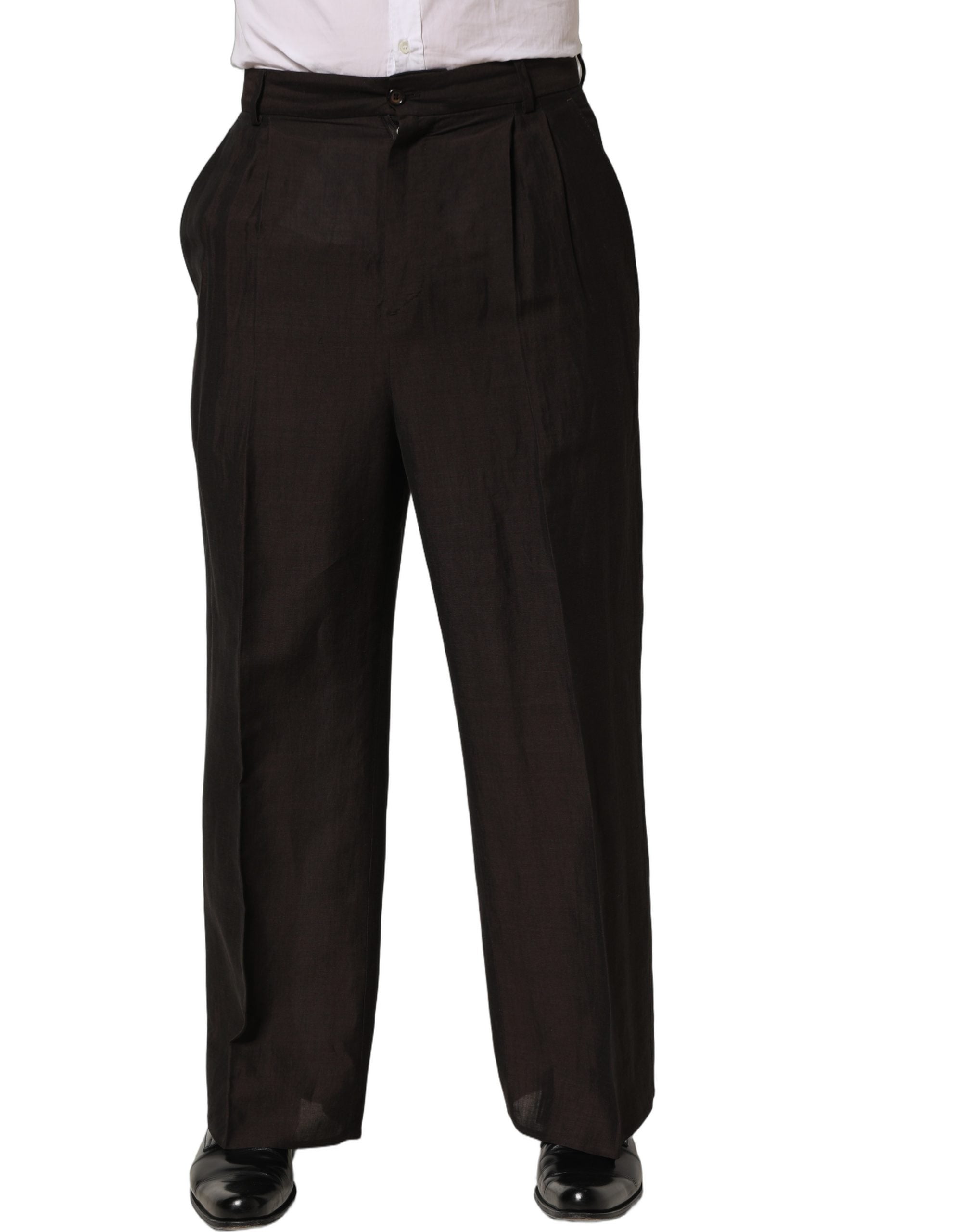 Dolce & Gabbana Brown Linen Straight Men Dress Trouser Men's Pants