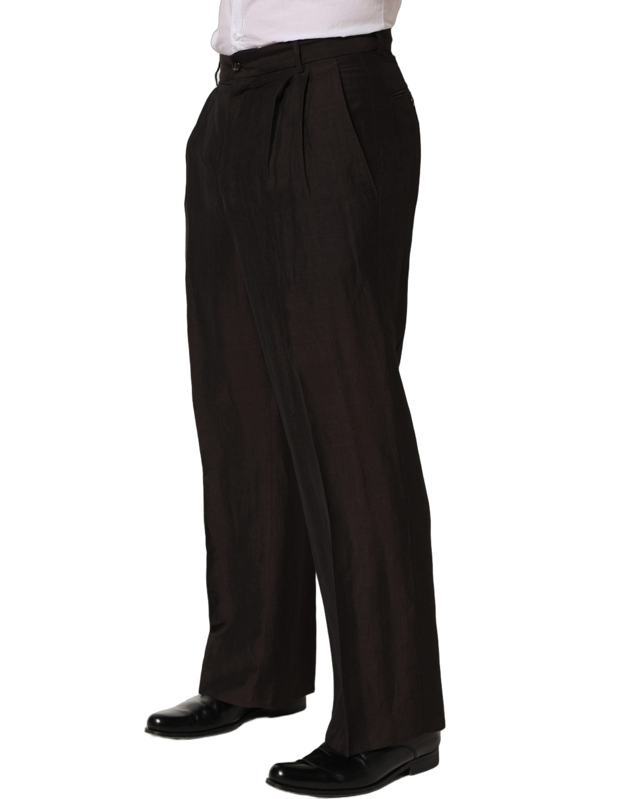 Dolce & Gabbana Brown Linen Straight Men Dress Trouser Men's Pants