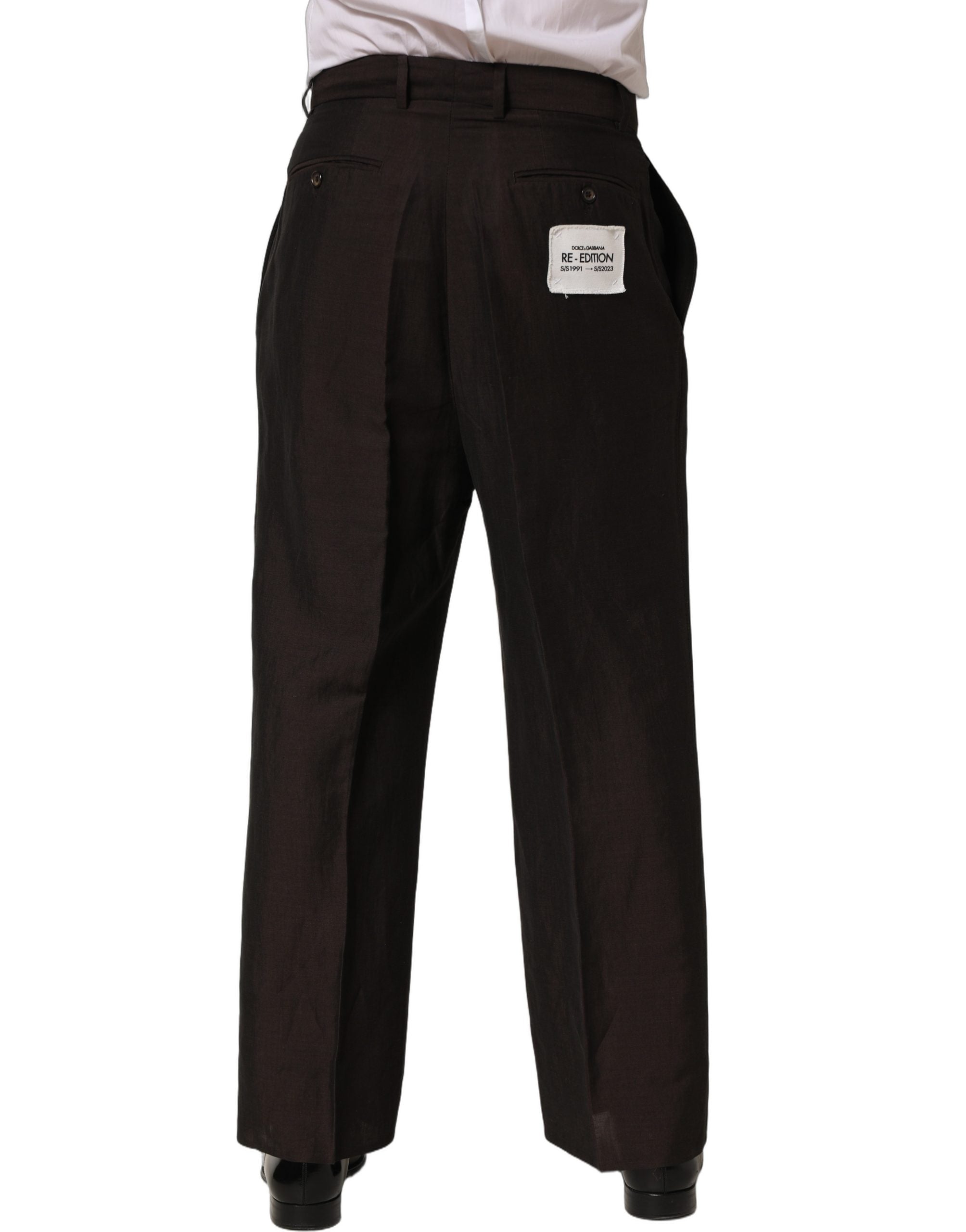 Dolce & Gabbana Brown Linen Straight Men Dress Trouser Men's Pants