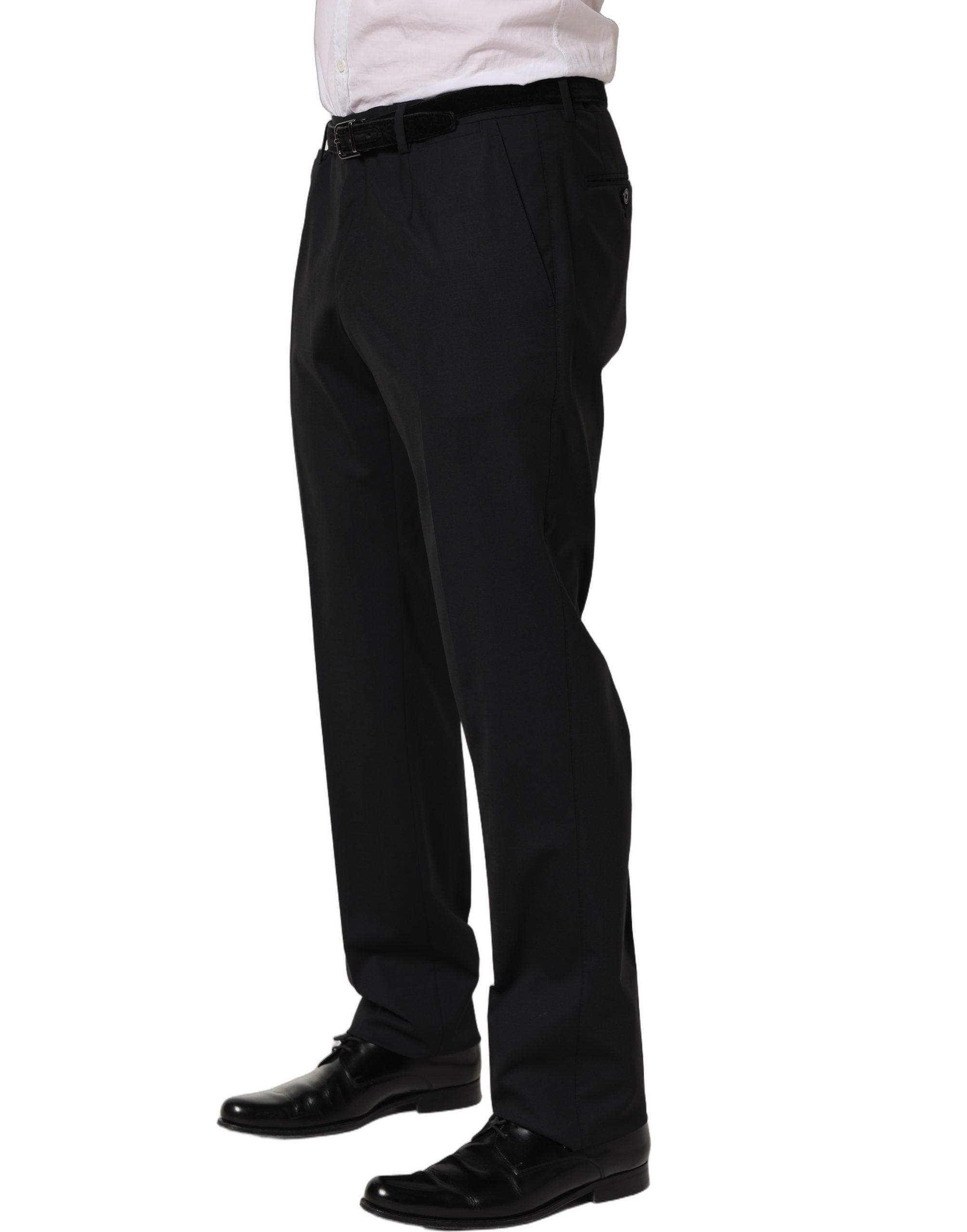 Dolce & Gabbana Black Wool Tapered Leg Dress Trouser Men's Pants