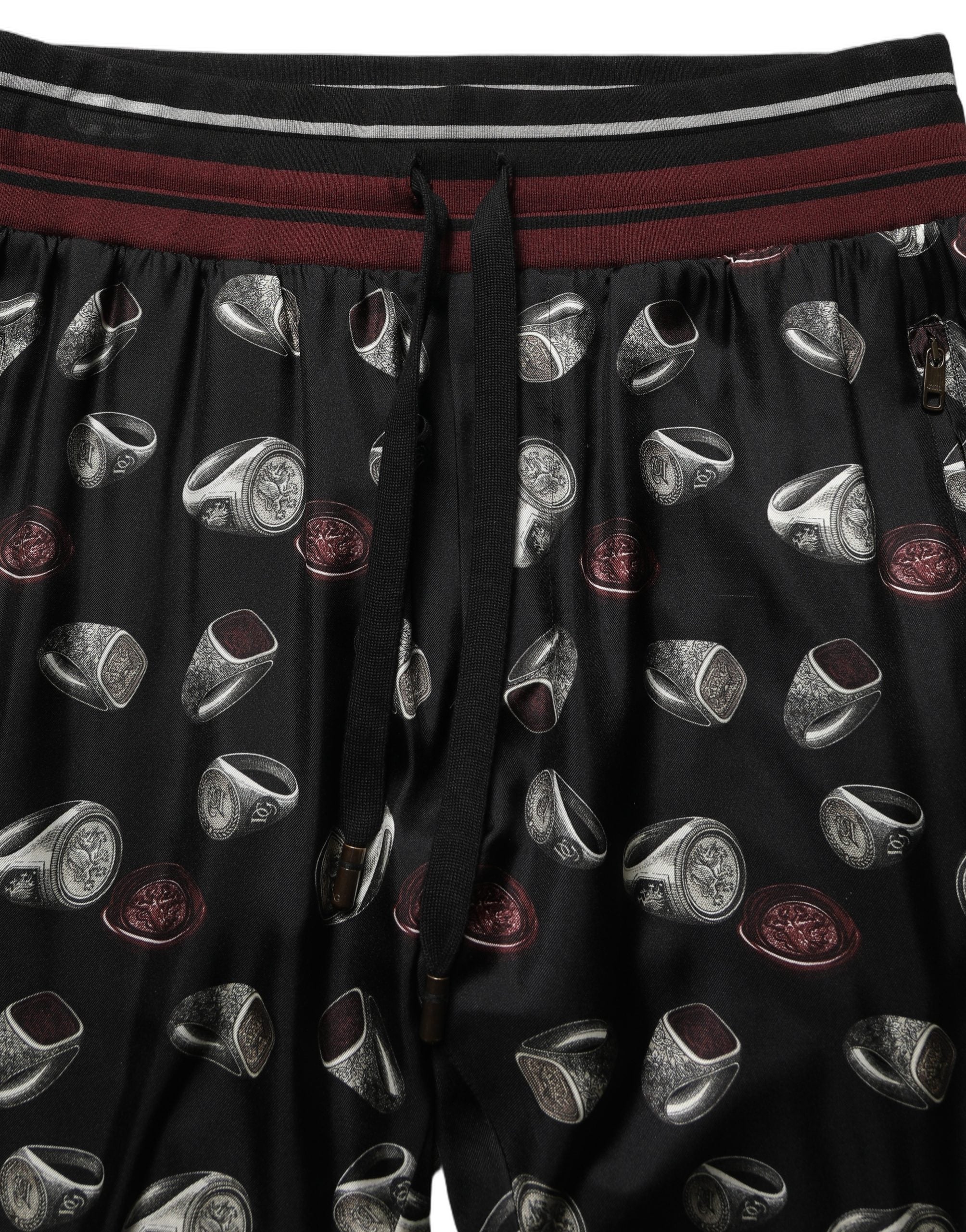 Dolce & Gabbana Pants Black Ring Print Silk Jogging Men's Trousers