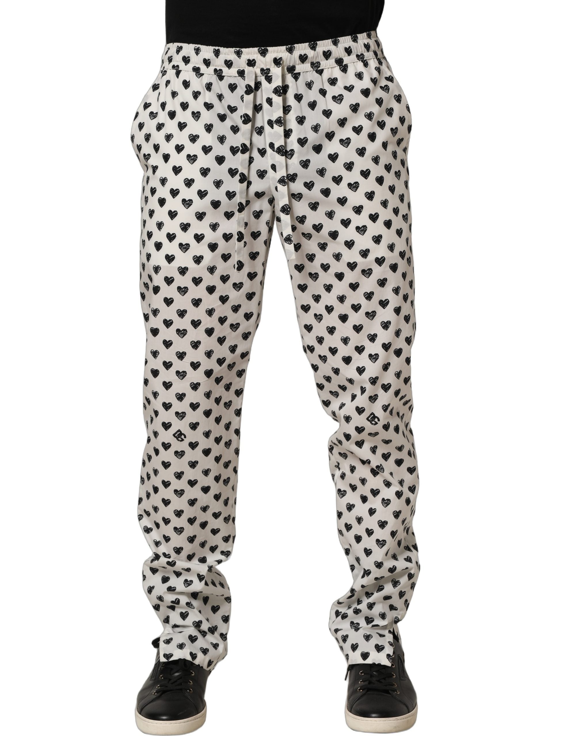 Dolce & Gabbana White Graphic Heart Print Men Trousers Men's Pants